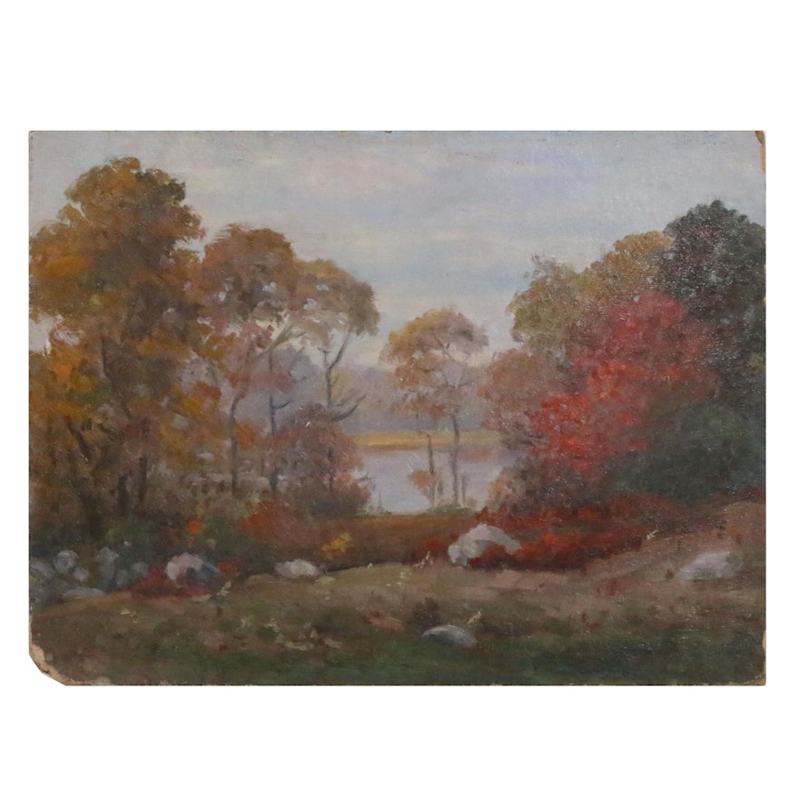 Autumn Woodland Landscape Oil Painting, Early to Mid 20th Century