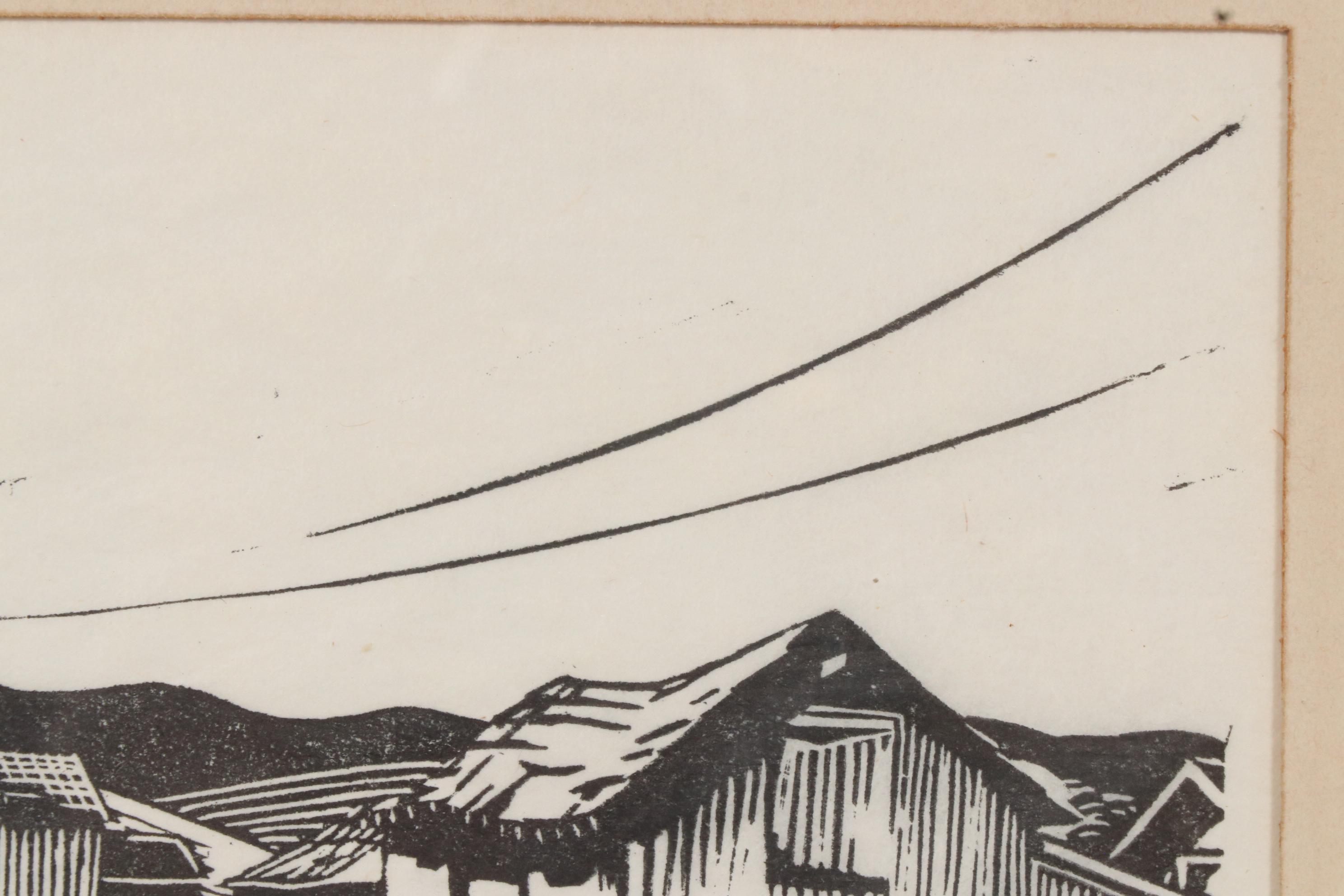 Ben Albert Benson Woodcut of Rural Landscape with Barn, 20th Century