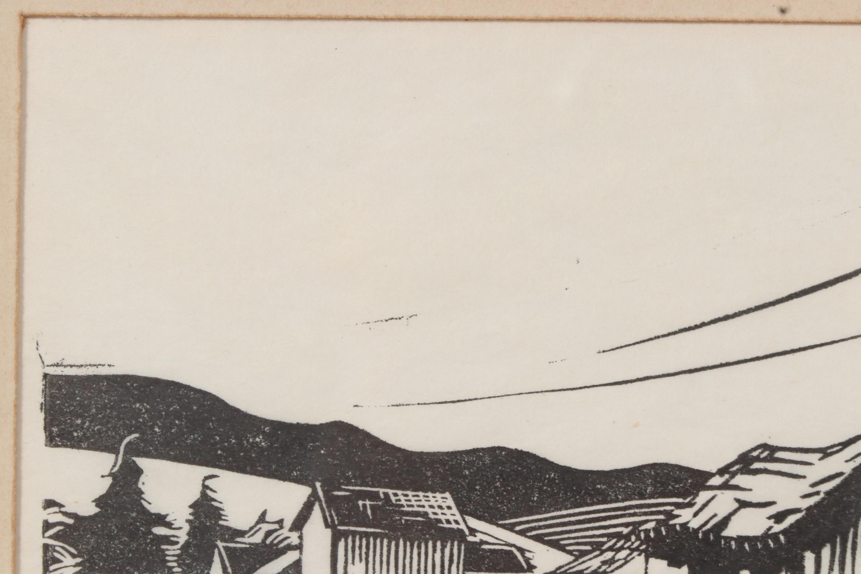 Ben Albert Benson Woodcut of Rural Landscape with Barn, 20th Century