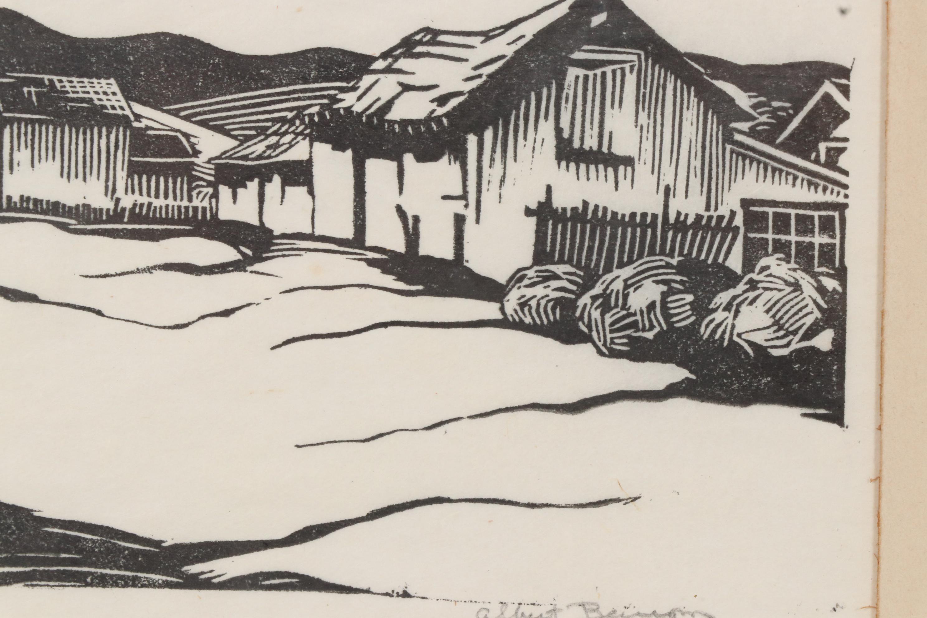 Ben Albert Benson Woodcut of Rural Landscape with Barn, 20th Century