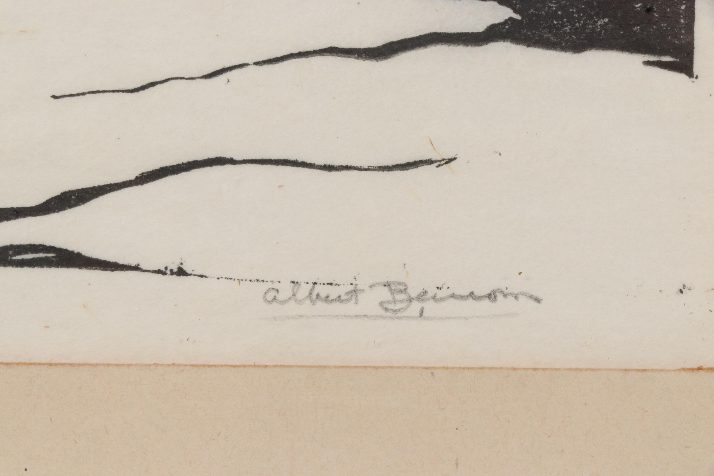 Ben Albert Benson Woodcut of Rural Landscape with Barn, 20th Century