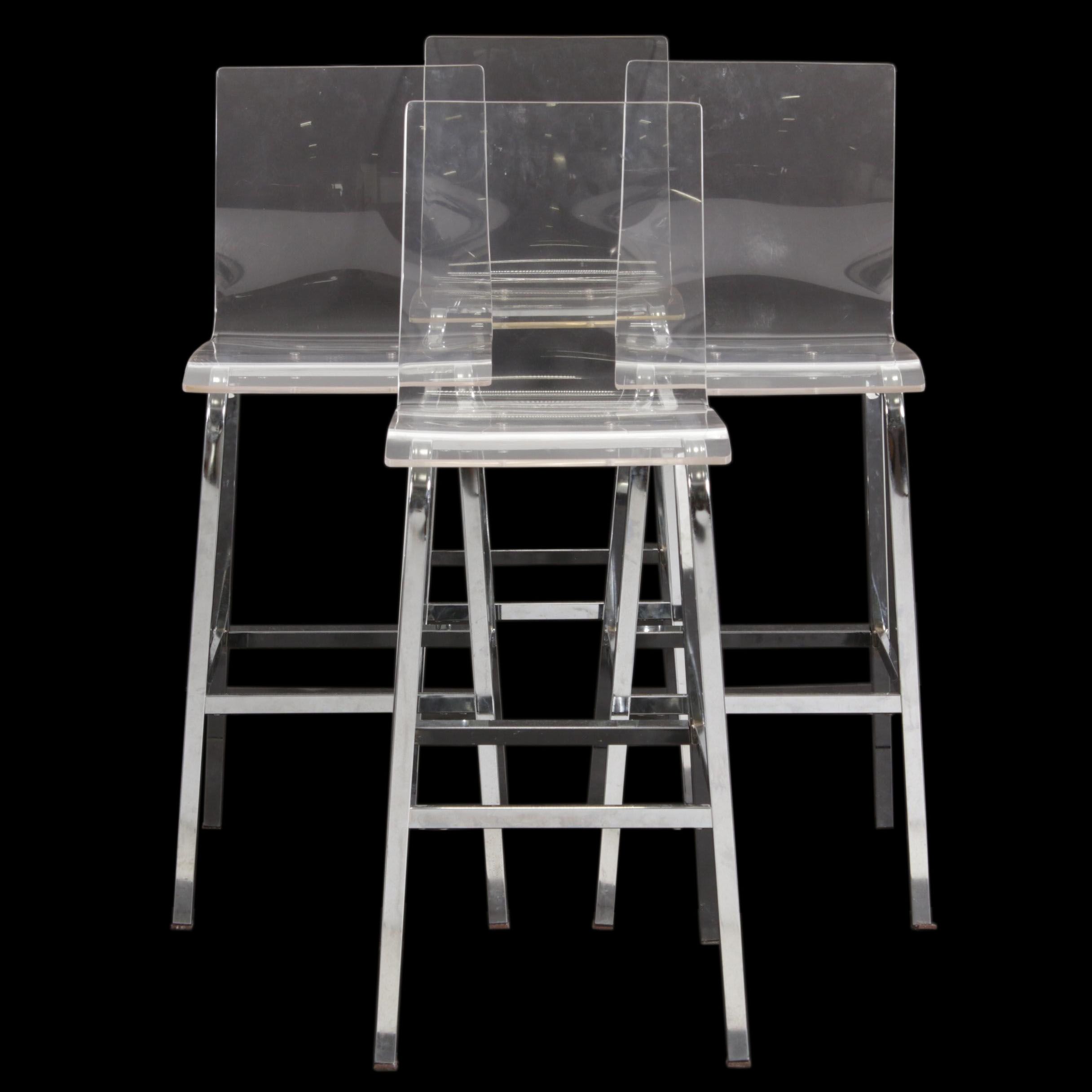 Four Acrylic and Chrome Modern Barstools