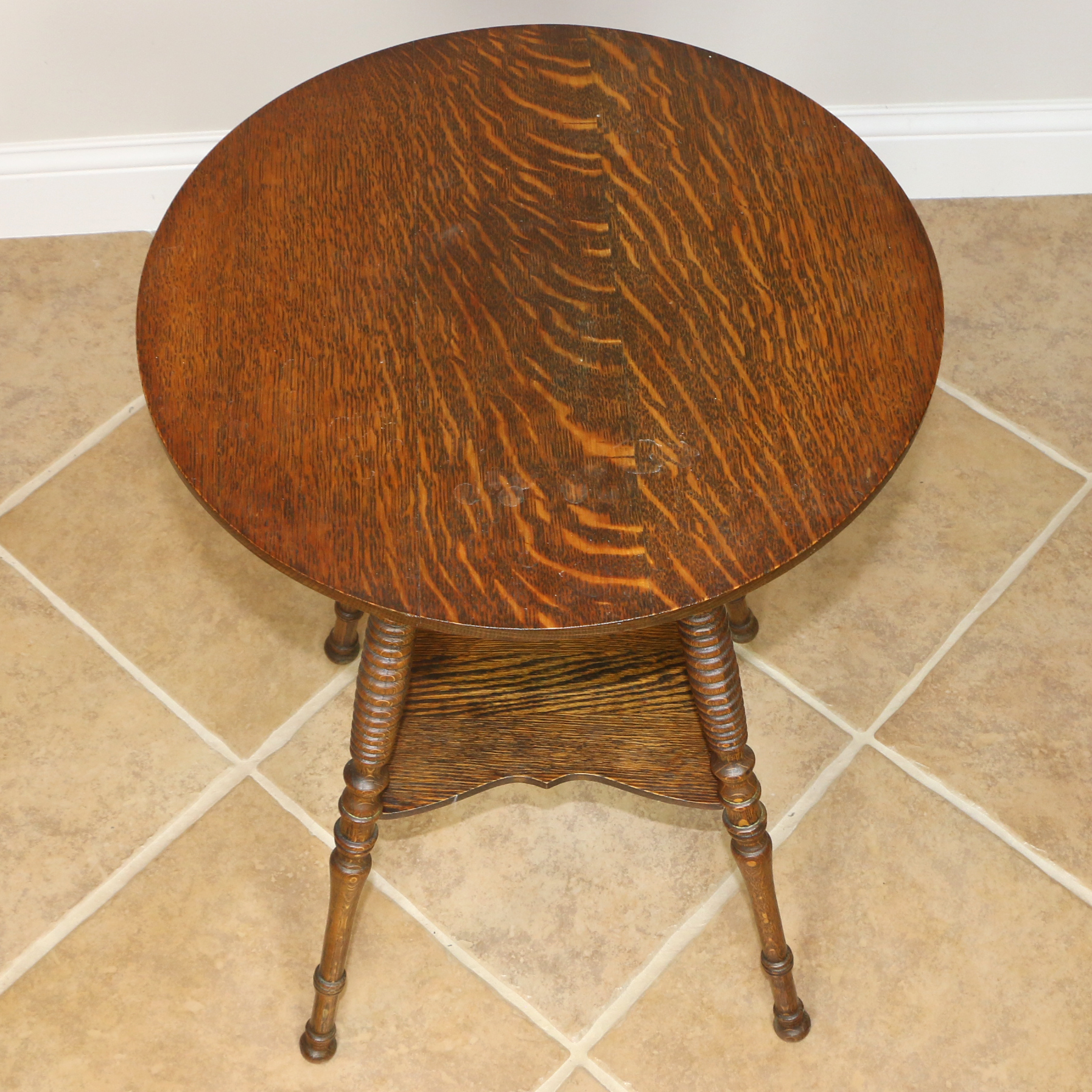 Victorian Oak Side Table with Spindle Legs