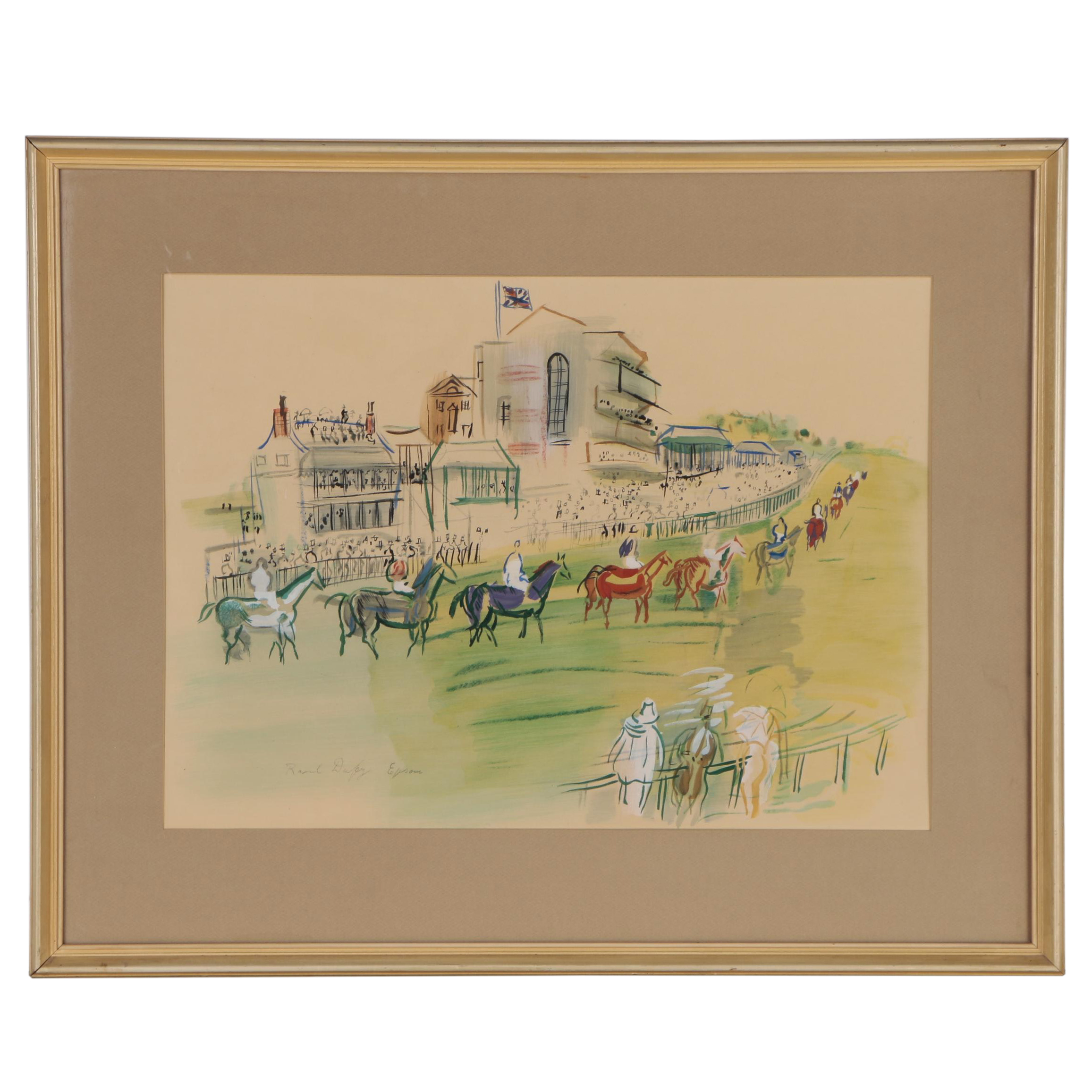 Raoul Dufy Lithograph of Horses Entering Racetrack "Epsom"