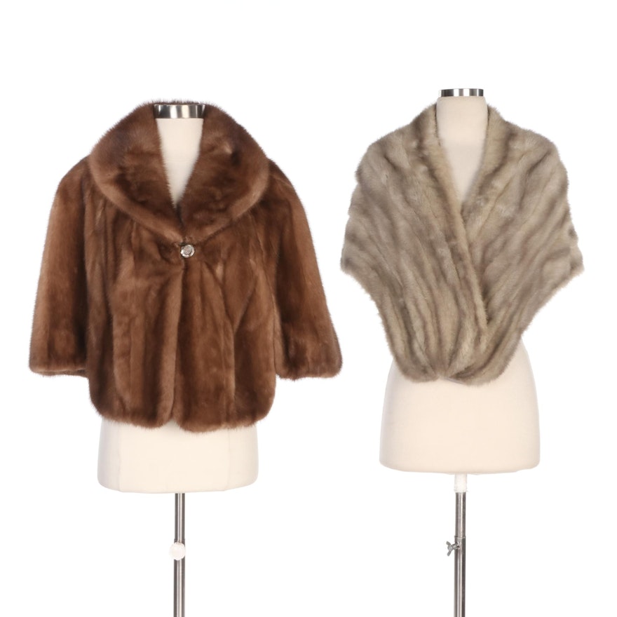 Gray Mink Fur Stole and Brown Mink Capelet from Brandenburg's and Billy Besen