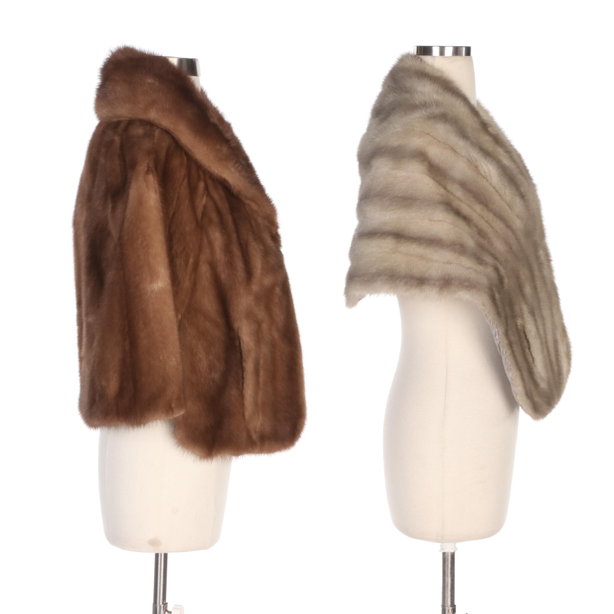 Gray Mink Fur Stole and Brown Mink Capelet from Brandenburg's and Billy Besen