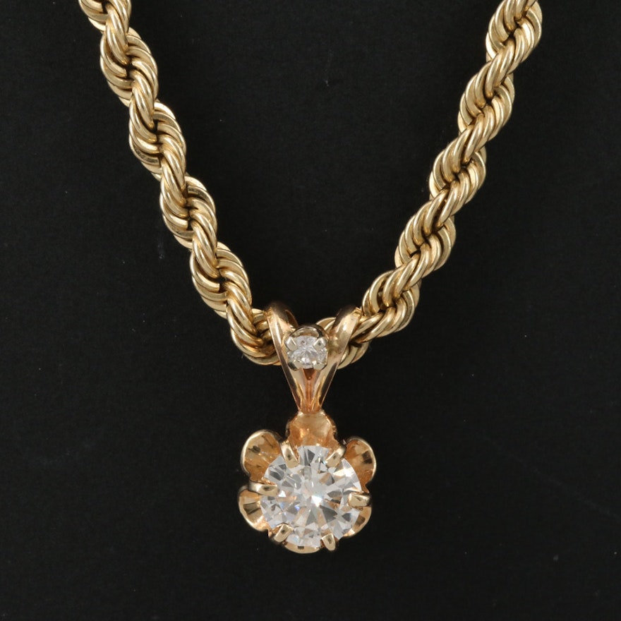 14K Diamond Necklace with Buttercup Setting