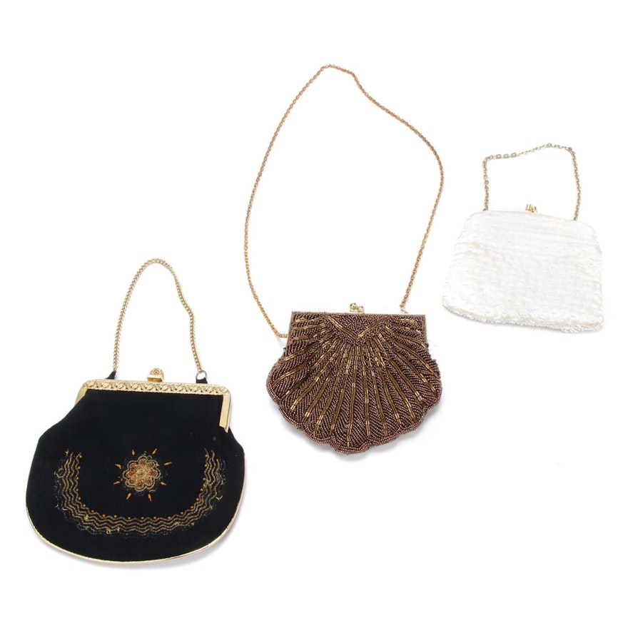 Beaded Evening Bags with Chain Straps, Vintage