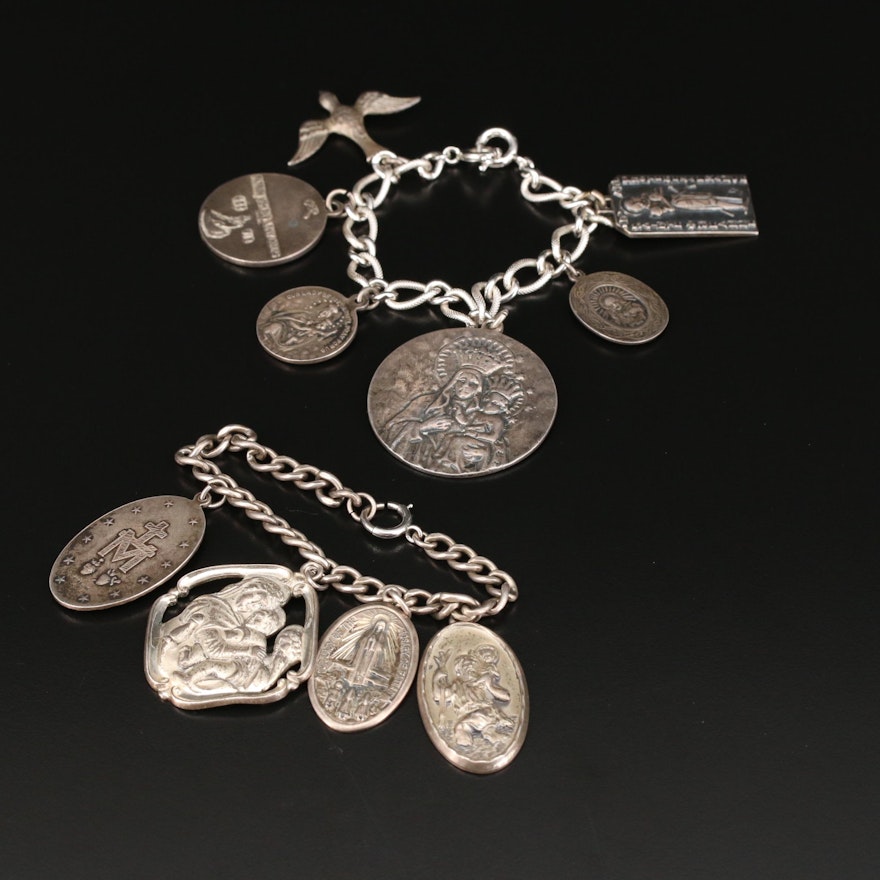 Religious Charm Bracelets Including Sterling Silver
