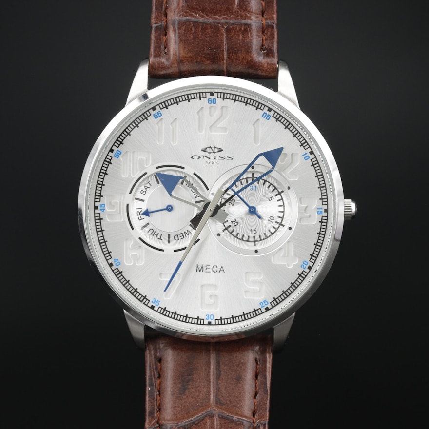 Oniss Meca Day-Date Stainless Quartz Wristwatch