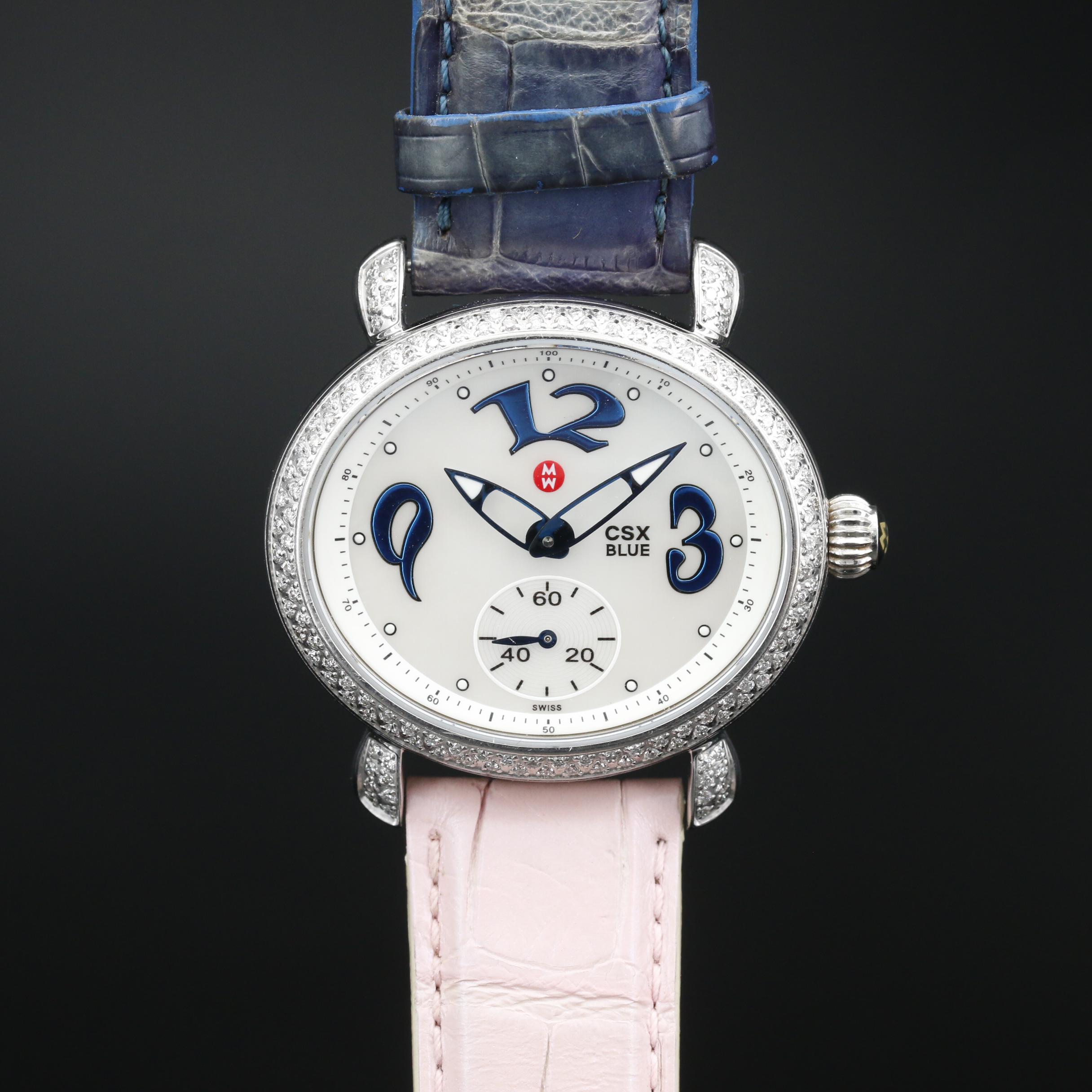 Michele "CSX Blue" Diamonds and Stainless Steel Watch