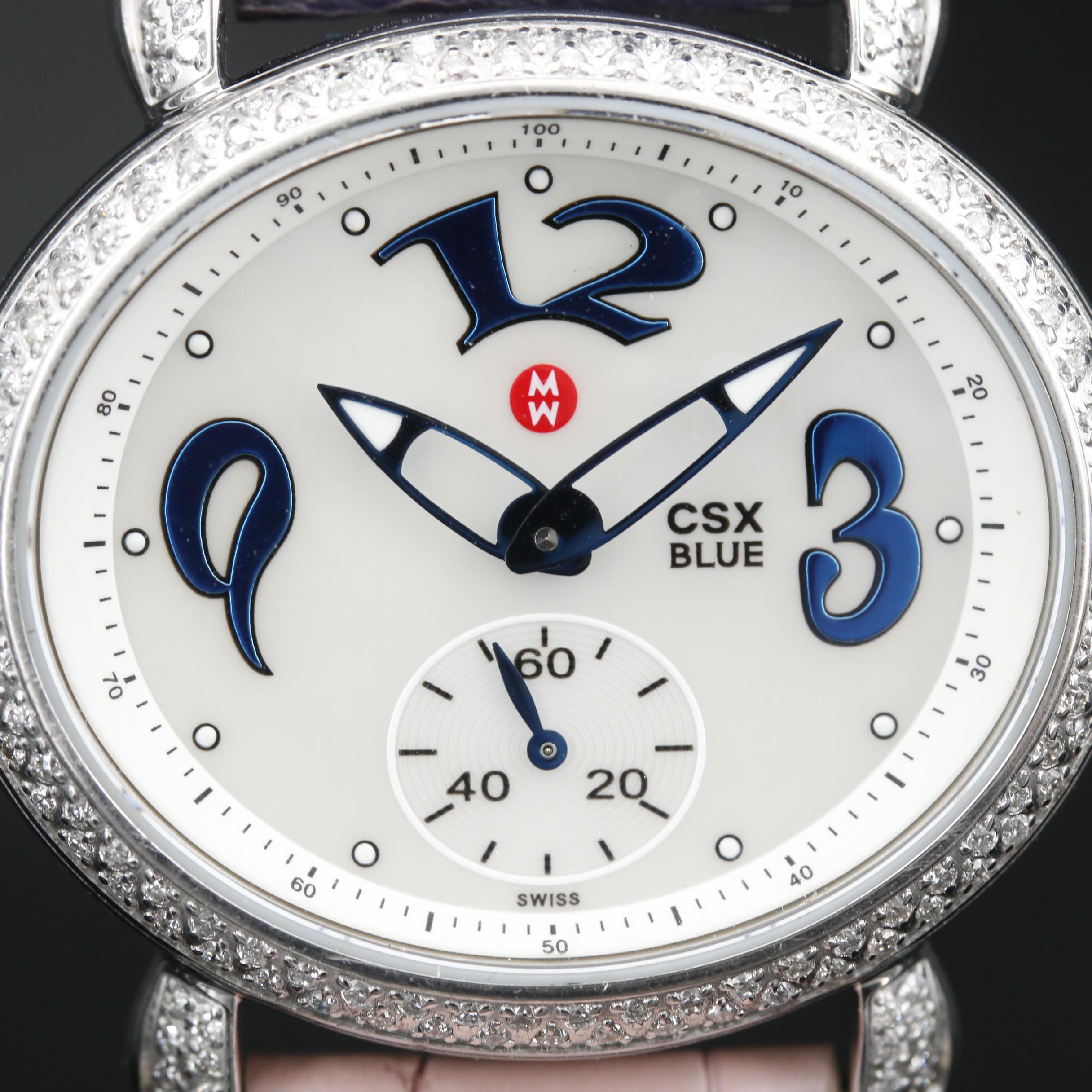 Michele "CSX Blue" Diamonds and Stainless Steel Watch