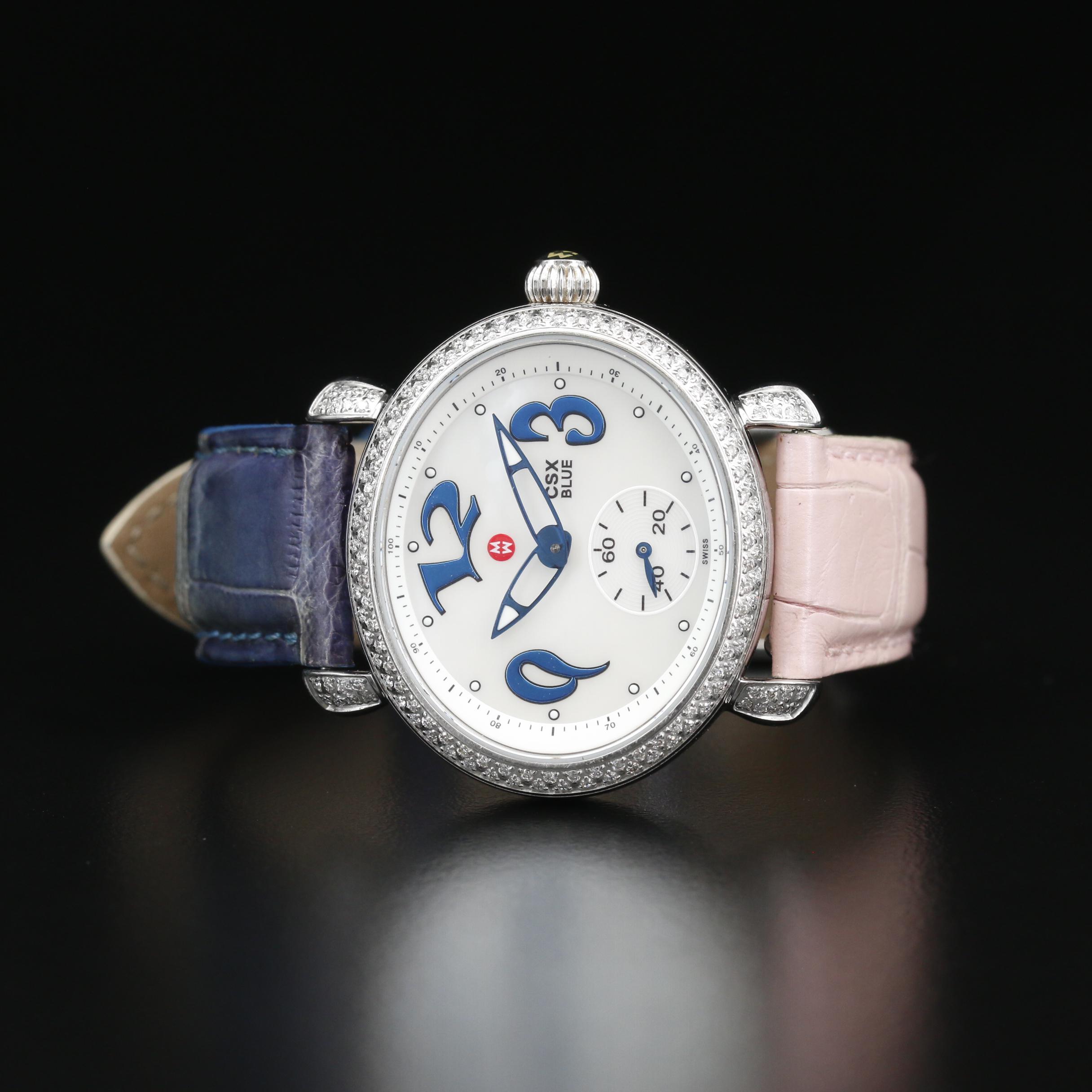Michele "CSX Blue" Diamonds and Stainless Steel Watch