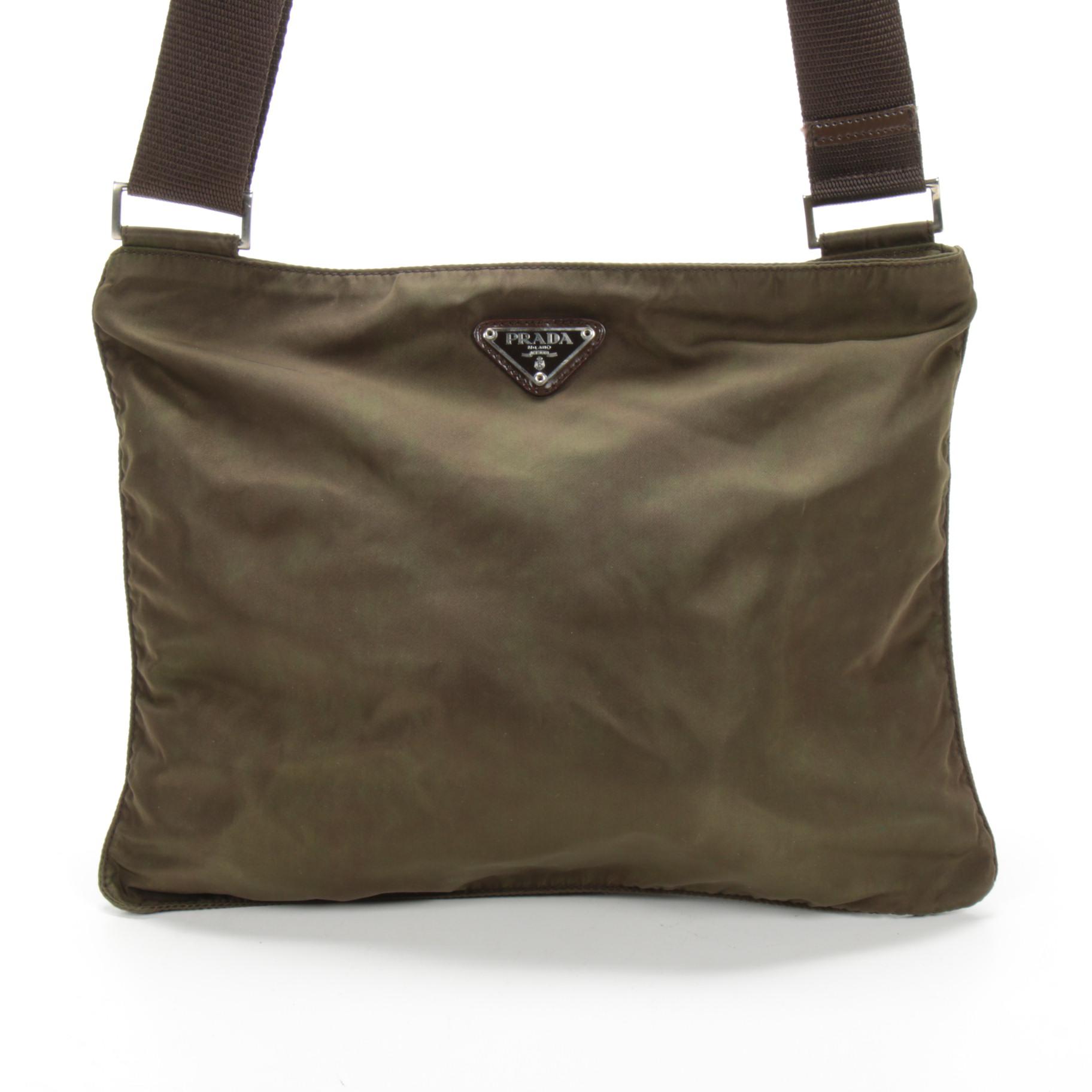 Prada Olive Tessuto Nylon Crossbody Bag with Nylon Strap