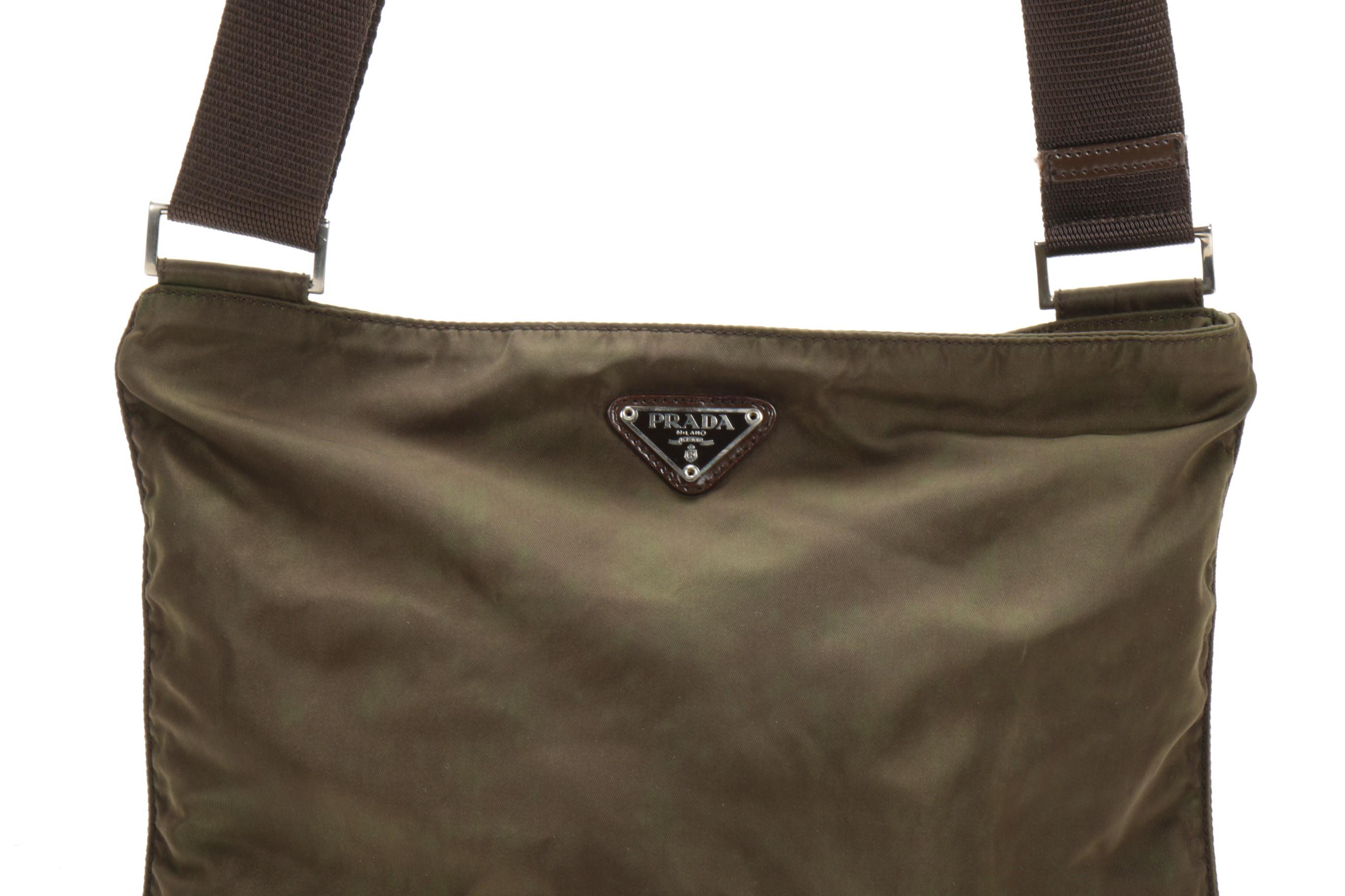 Prada Olive Tessuto Nylon Crossbody Bag with Nylon Strap