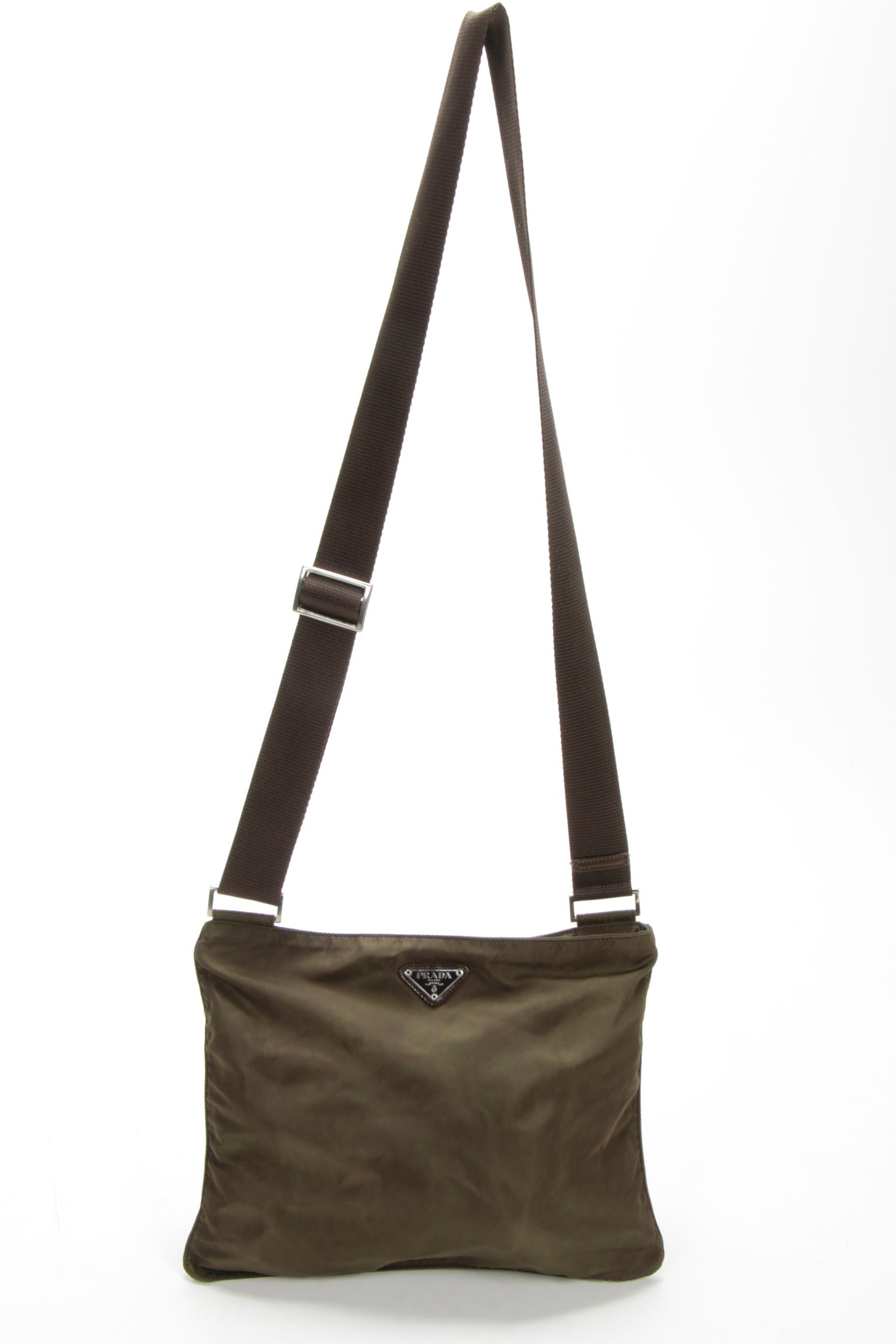 Prada Olive Tessuto Nylon Crossbody Bag with Nylon Strap