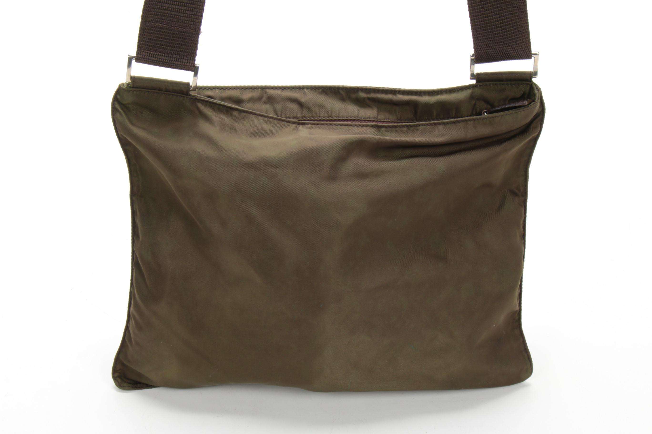 Prada Olive Tessuto Nylon Crossbody Bag with Nylon Strap