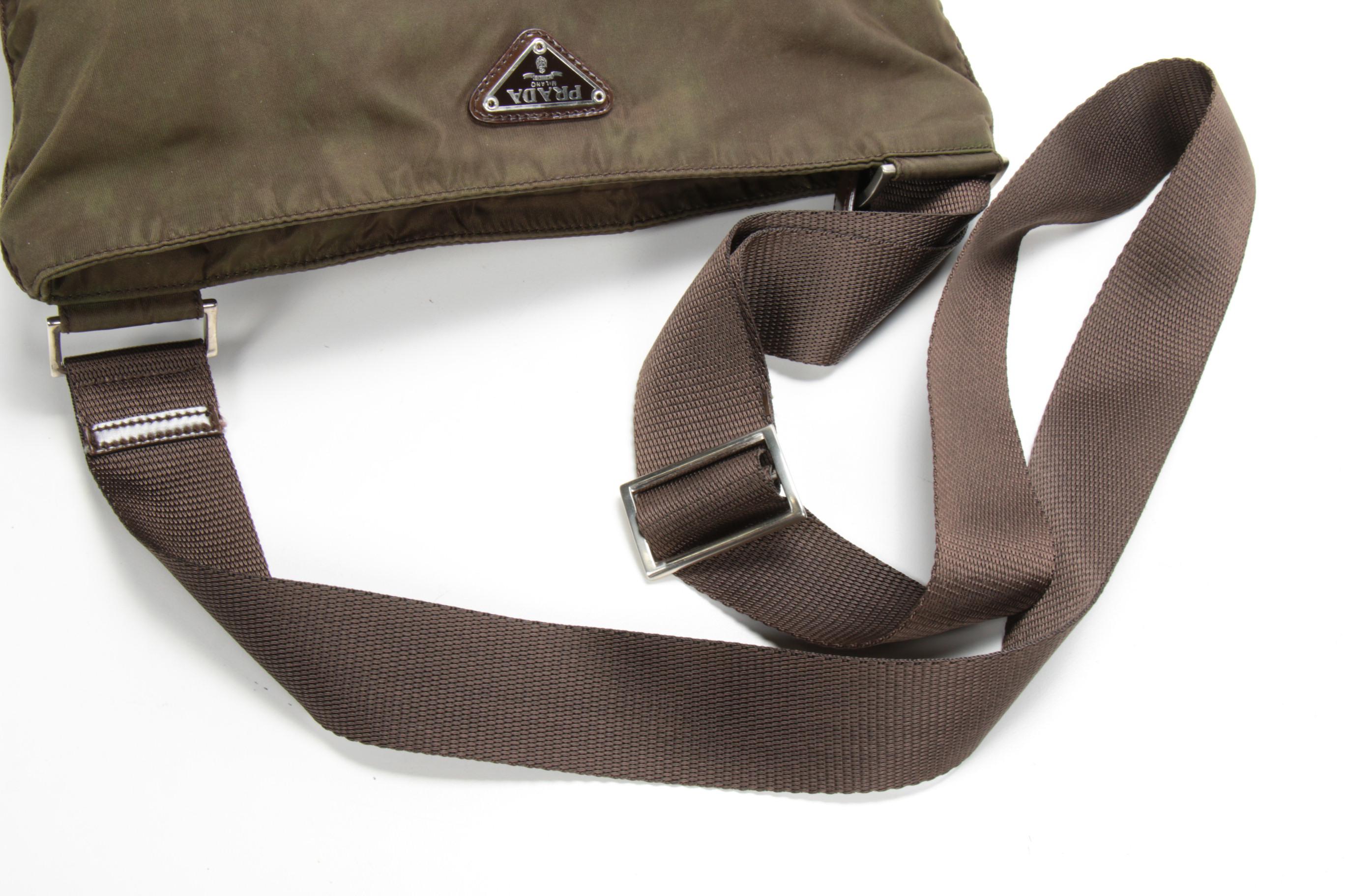 Prada Olive Tessuto Nylon Crossbody Bag with Nylon Strap