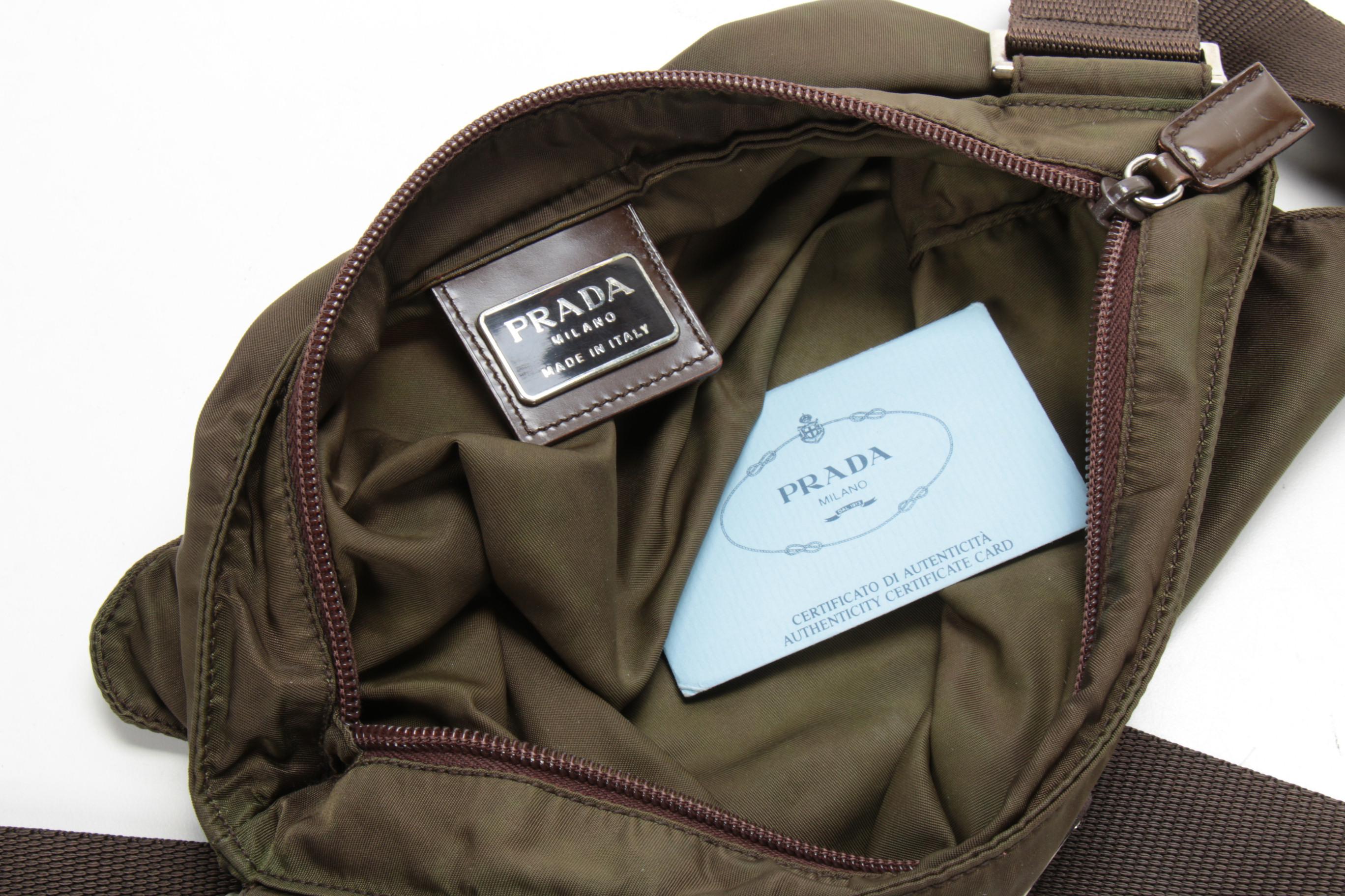 Prada Olive Tessuto Nylon Crossbody Bag with Nylon Strap