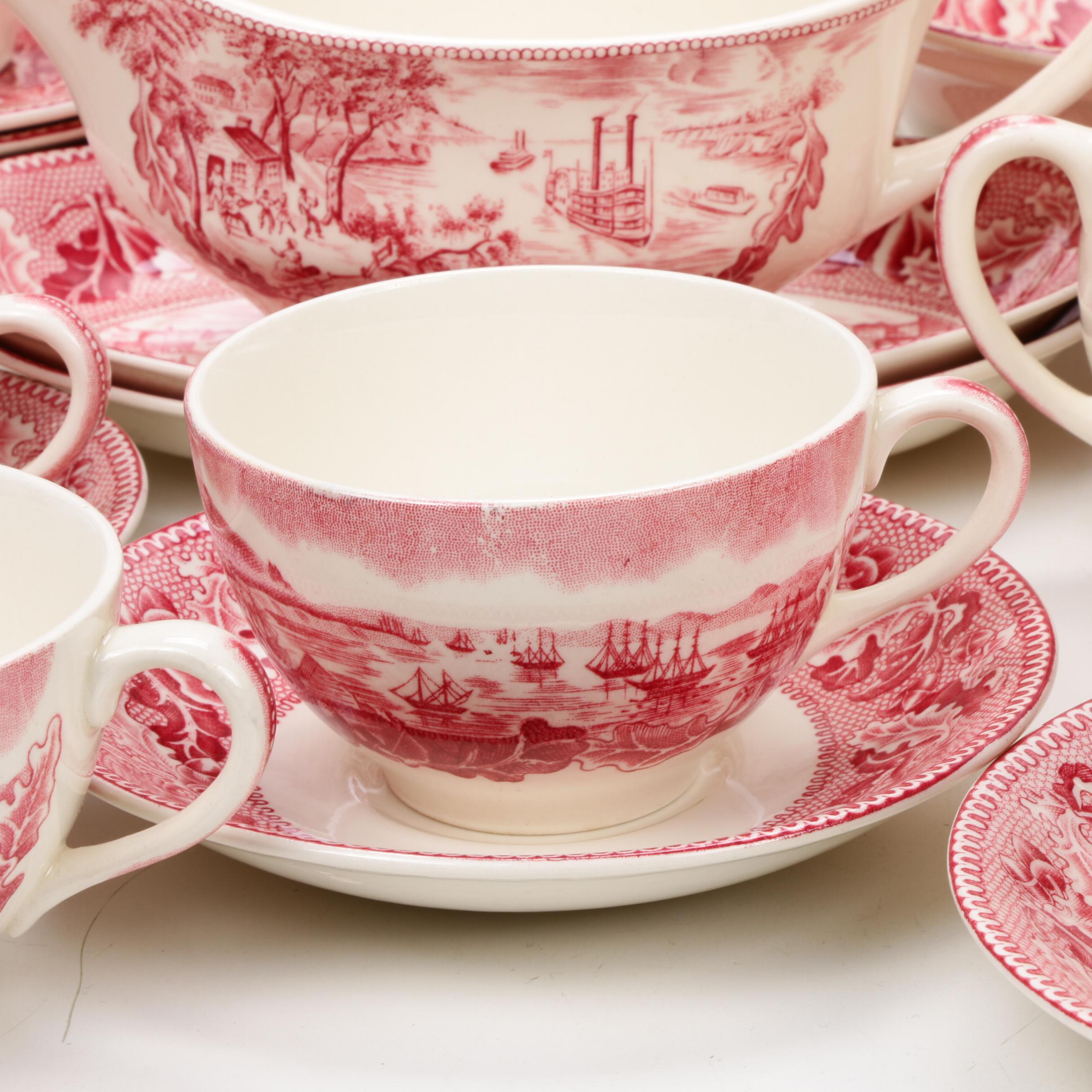 Johnson Bros "Historic America" Pink Transferware Dinnerware, Mid-20th Century