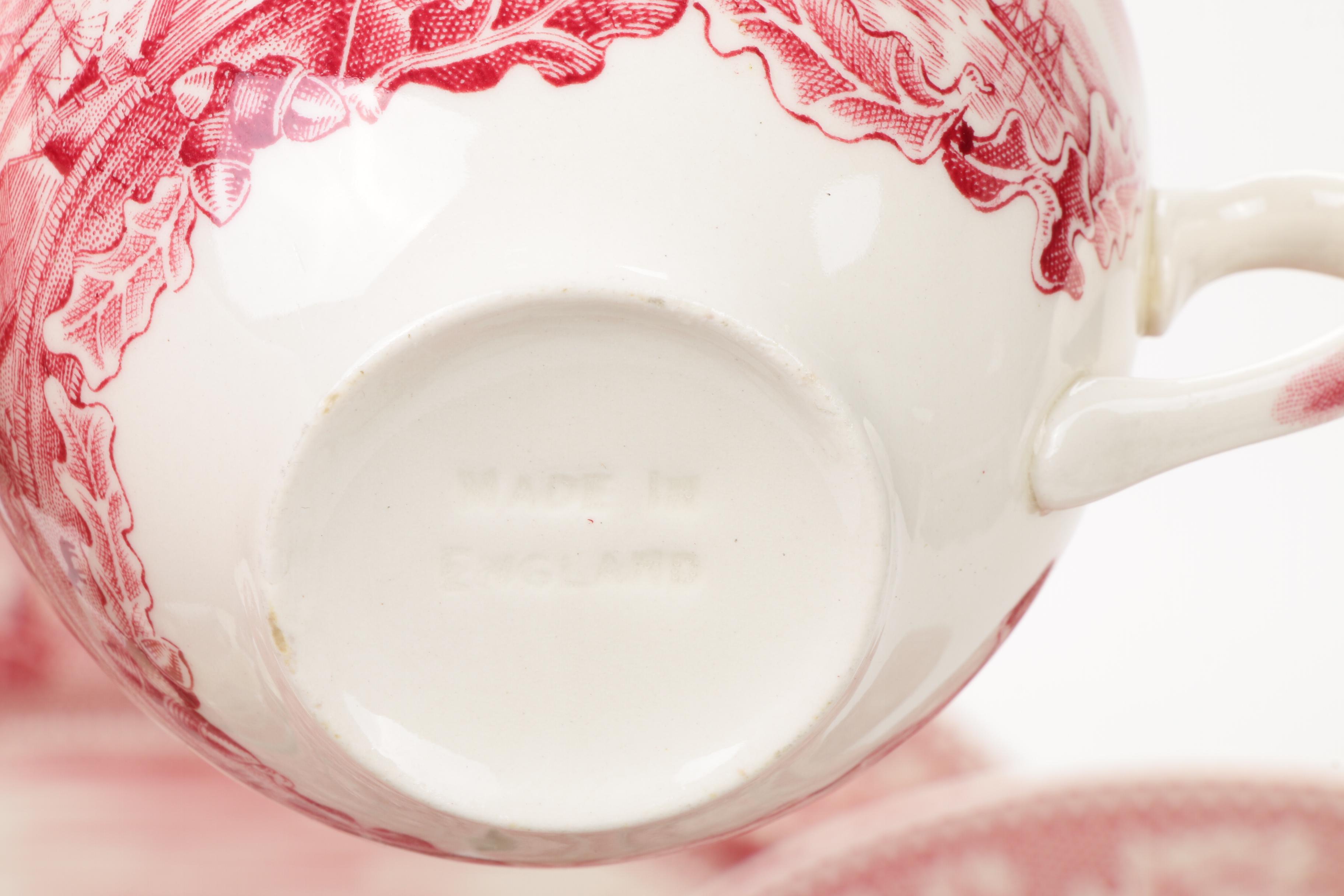 Johnson Bros "Historic America" Pink Transferware Dinnerware, Mid-20th Century