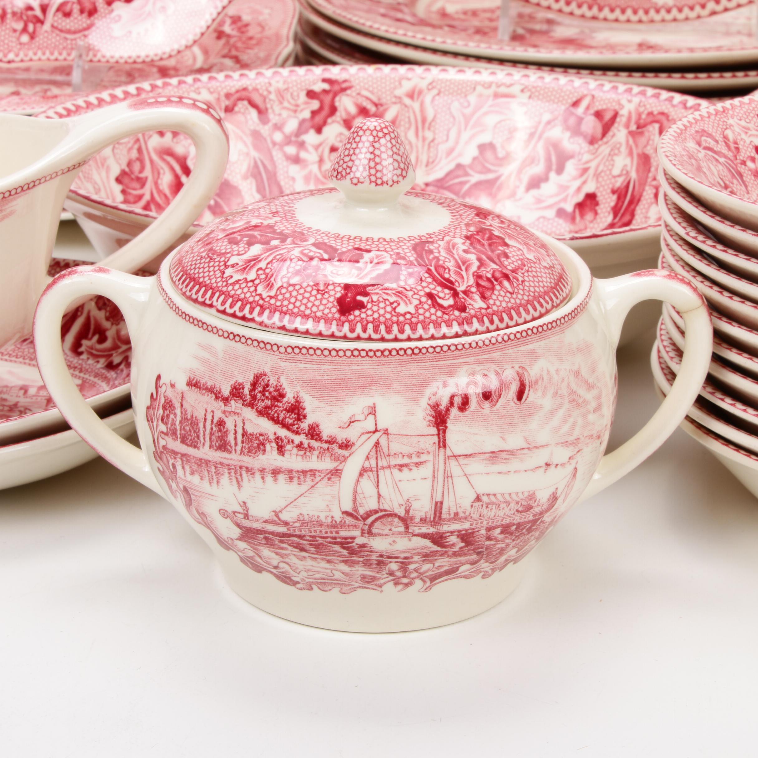 Johnson Bros "Historic America" Pink Transferware Dinnerware, Mid-20th Century