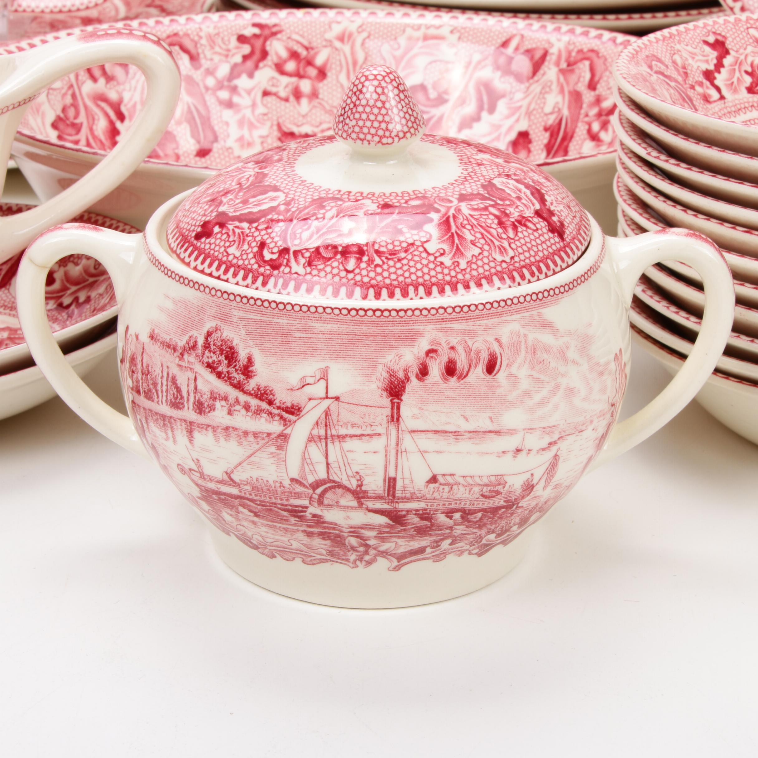 Johnson Bros "Historic America" Pink Transferware Dinnerware, Mid-20th Century