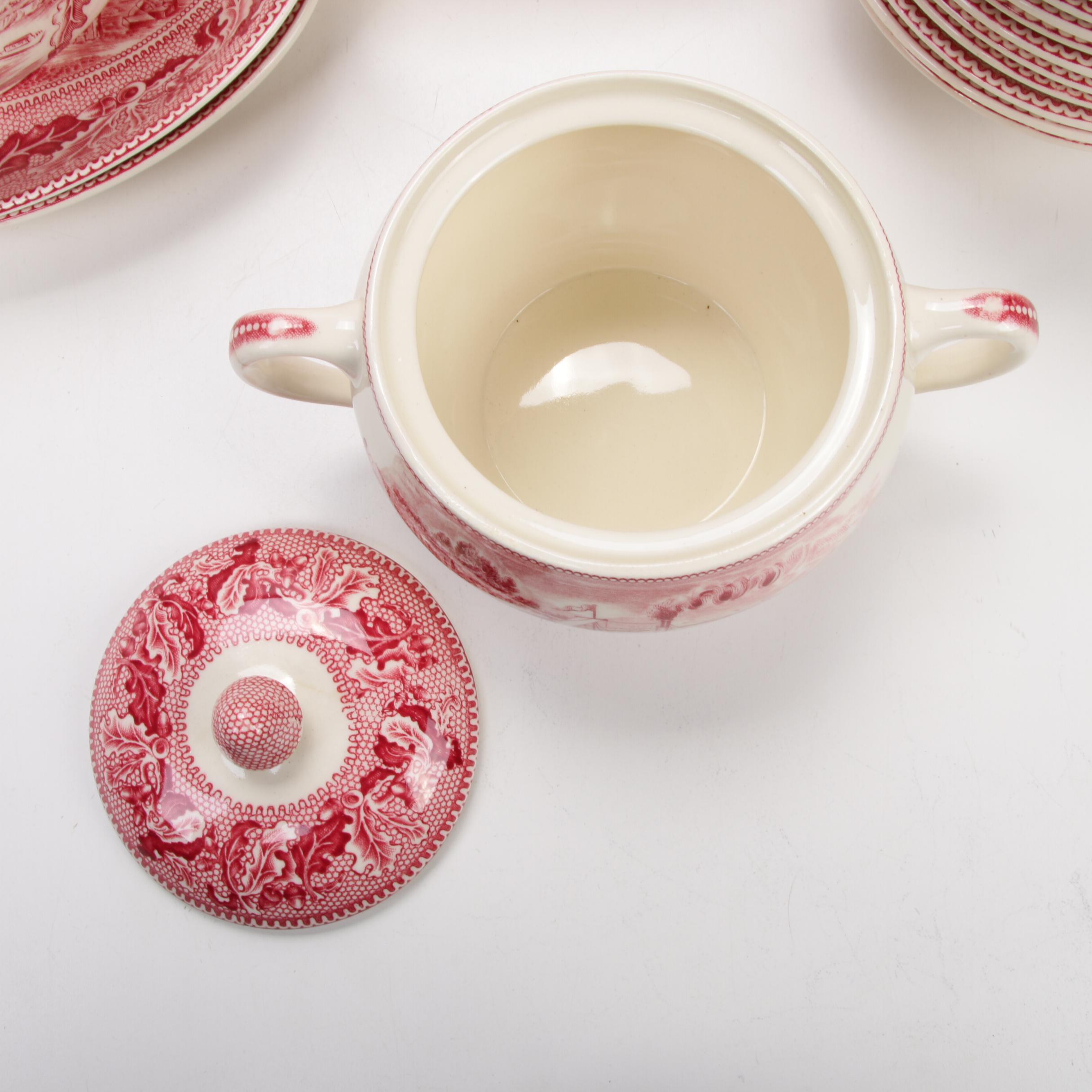 Johnson Bros "Historic America" Pink Transferware Dinnerware, Mid-20th Century