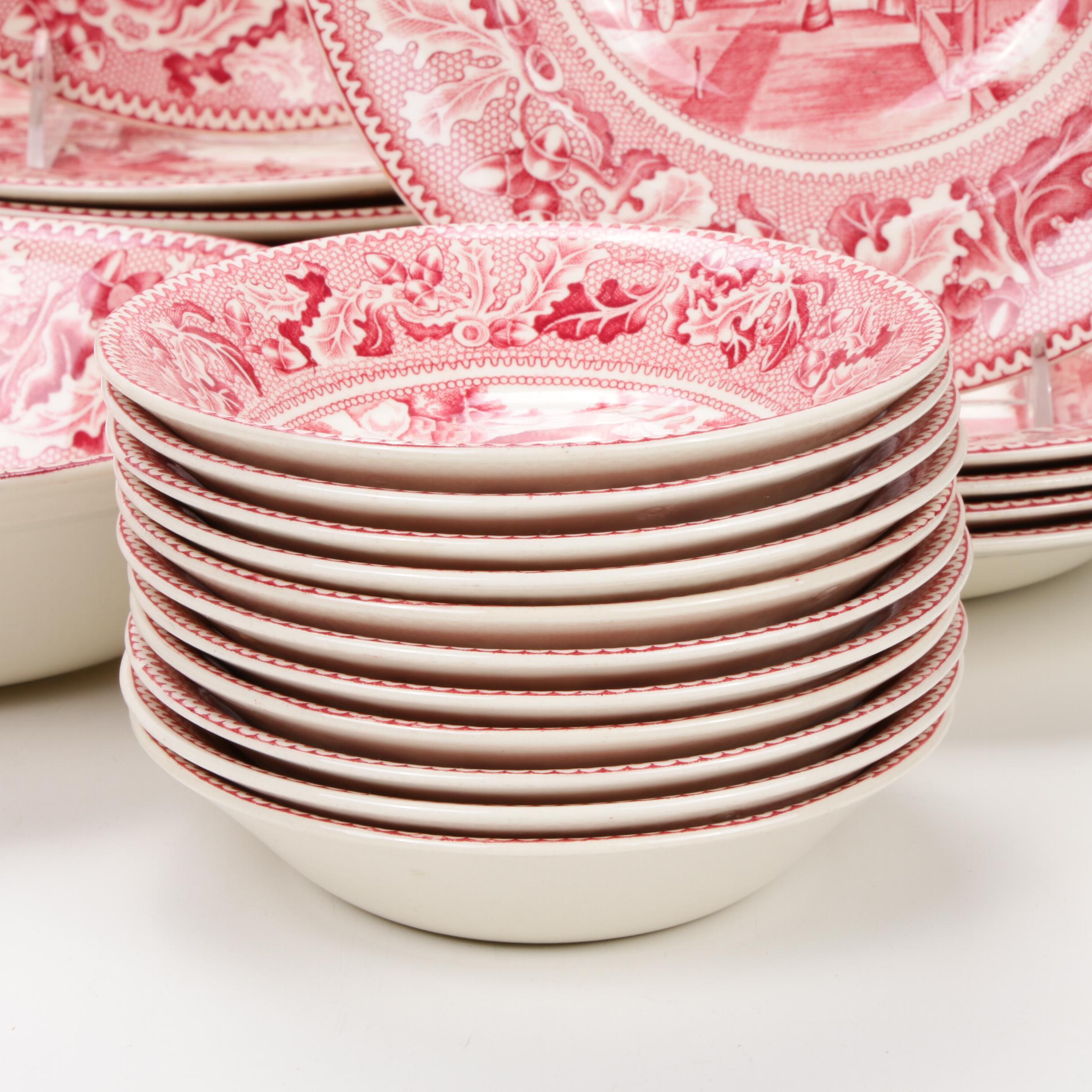 Johnson Bros "Historic America" Pink Transferware Dinnerware, Mid-20th Century