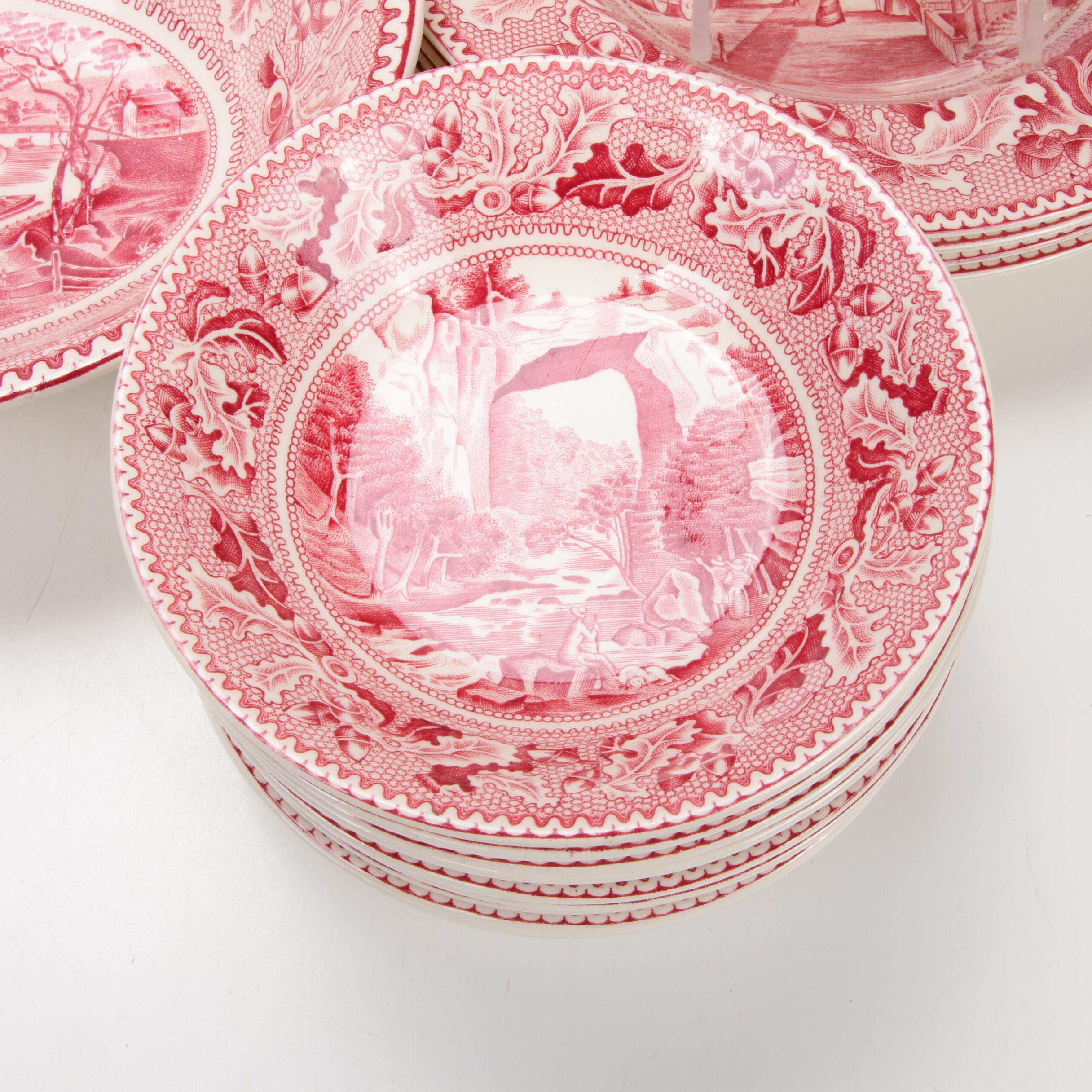 Johnson Bros "Historic America" Pink Transferware Dinnerware, Mid-20th Century