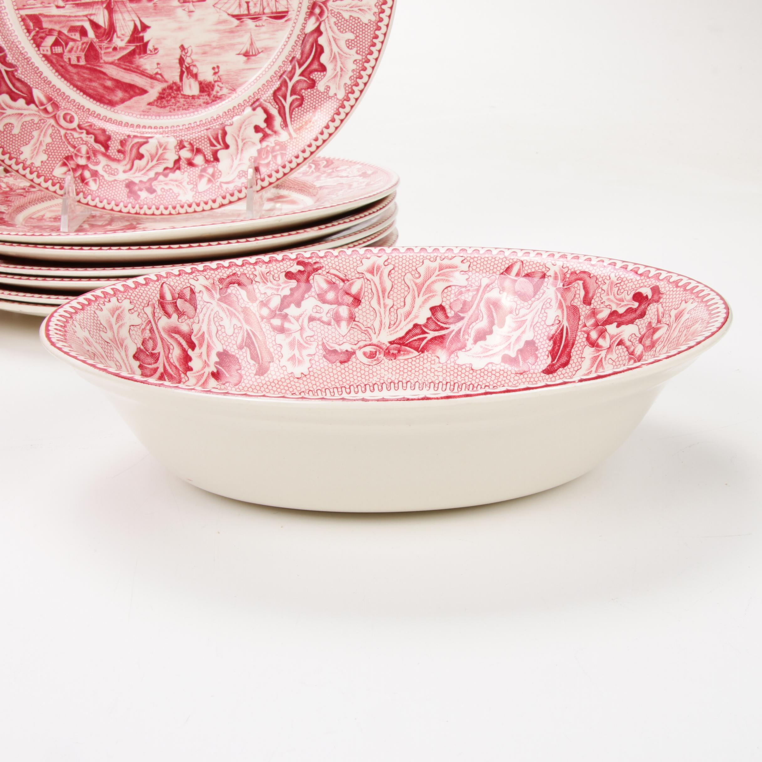 Johnson Bros "Historic America" Pink Transferware Dinnerware, Mid-20th Century