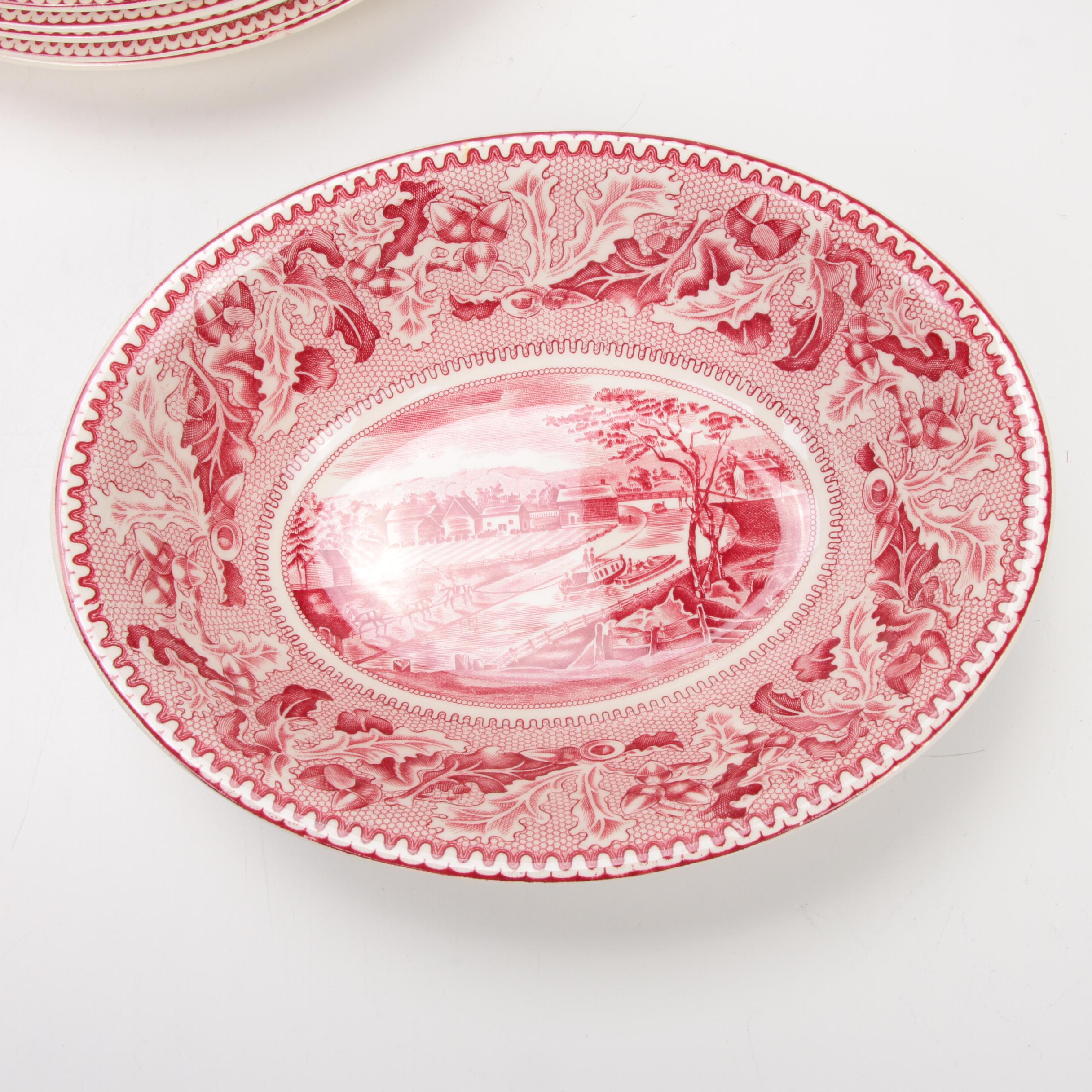 Johnson Bros "Historic America" Pink Transferware Dinnerware, Mid-20th Century