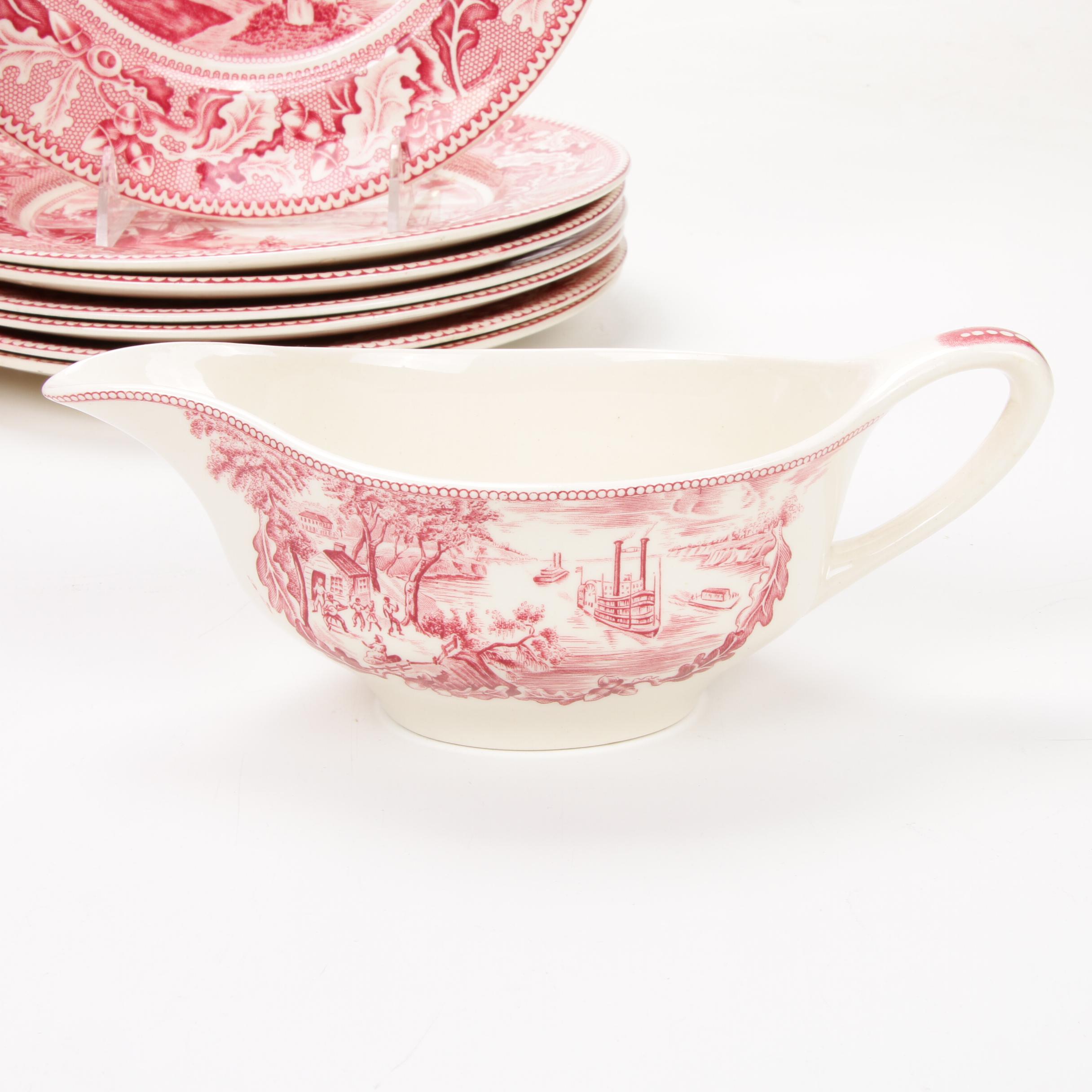 Johnson Bros "Historic America" Pink Transferware Dinnerware, Mid-20th Century
