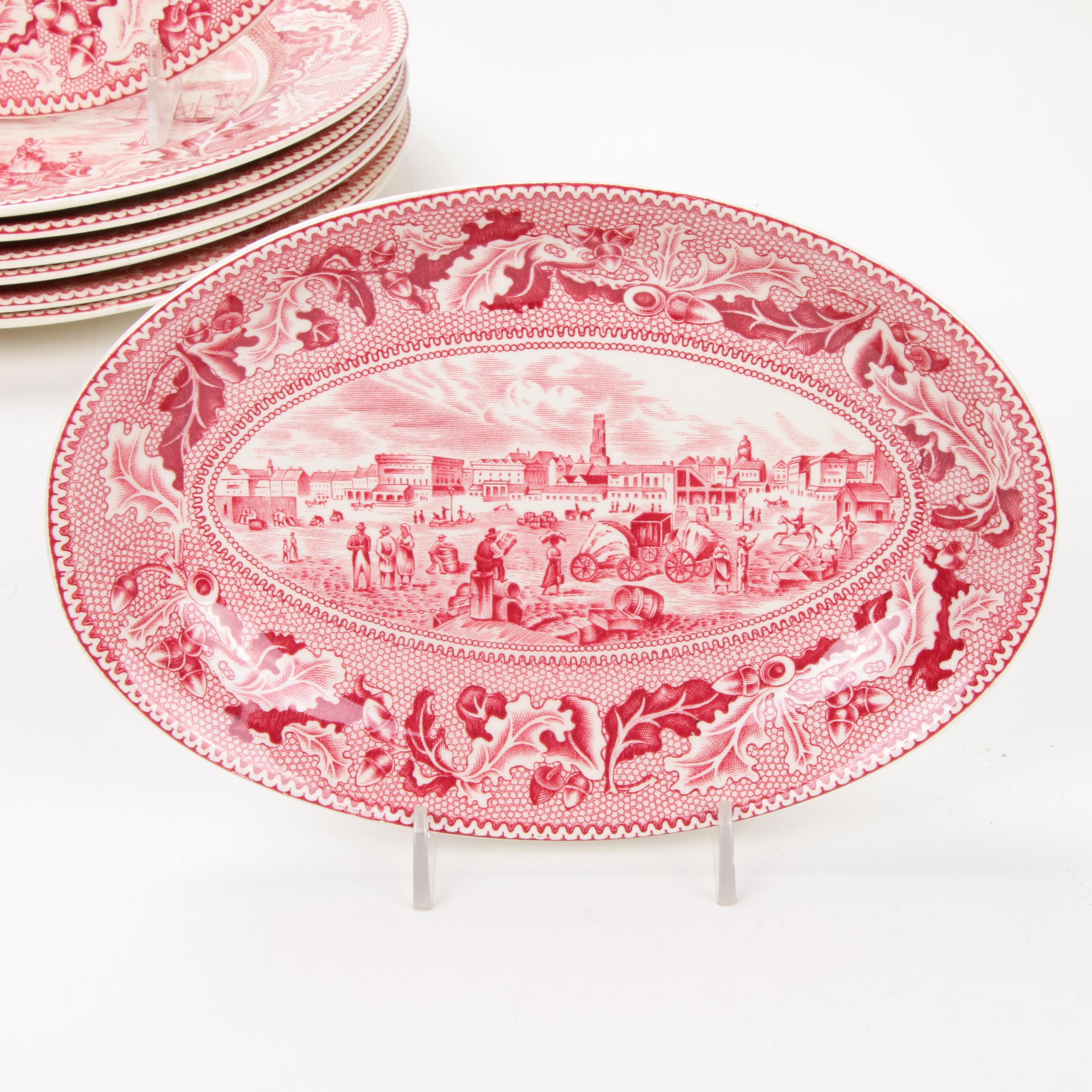 Johnson Bros "Historic America" Pink Transferware Dinnerware, Mid-20th Century