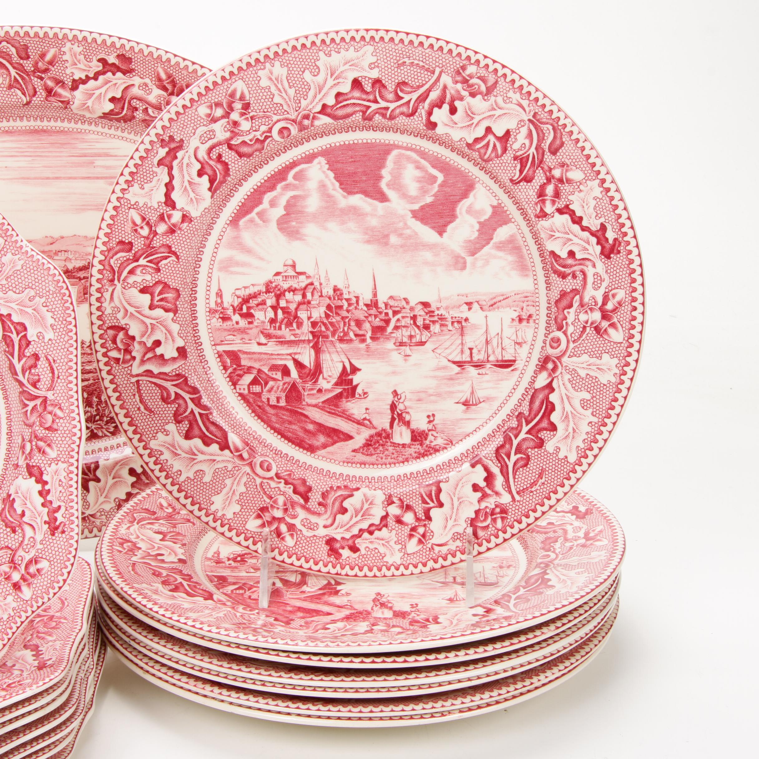 Johnson Bros "Historic America" Pink Transferware Dinnerware, Mid-20th Century