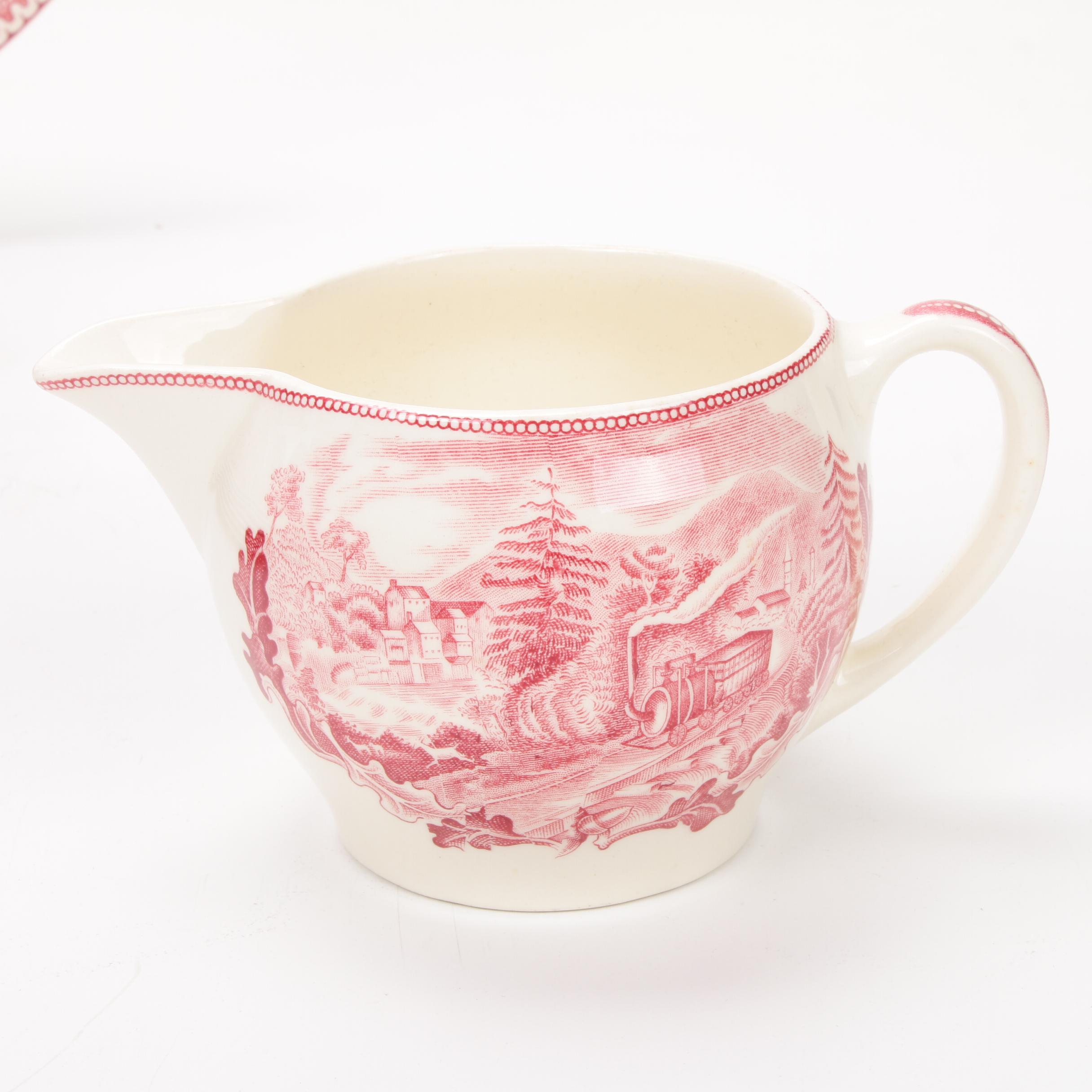 Johnson Bros "Historic America" Pink Transferware Dinnerware, Mid-20th Century