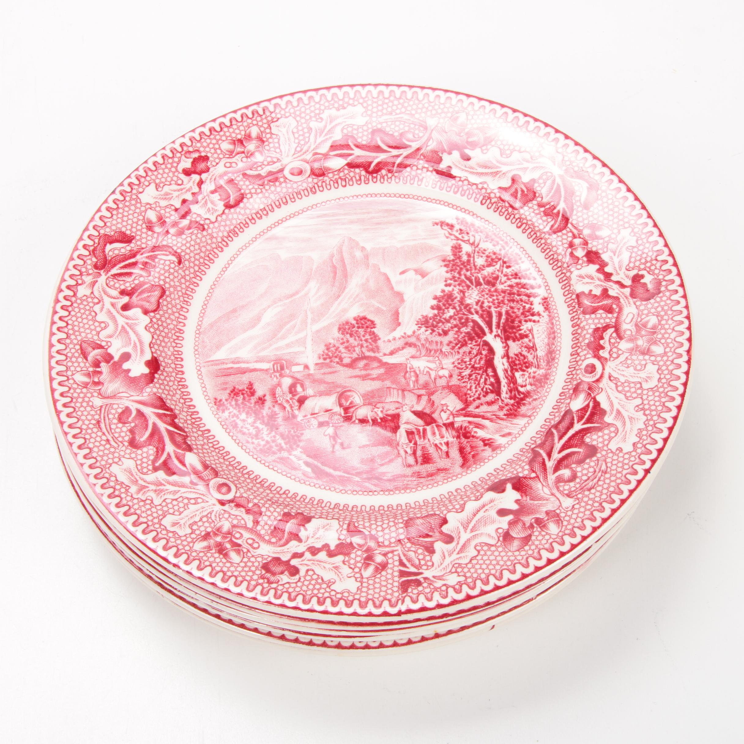 Johnson Bros "Historic America" Pink Transferware Dinnerware, Mid-20th Century