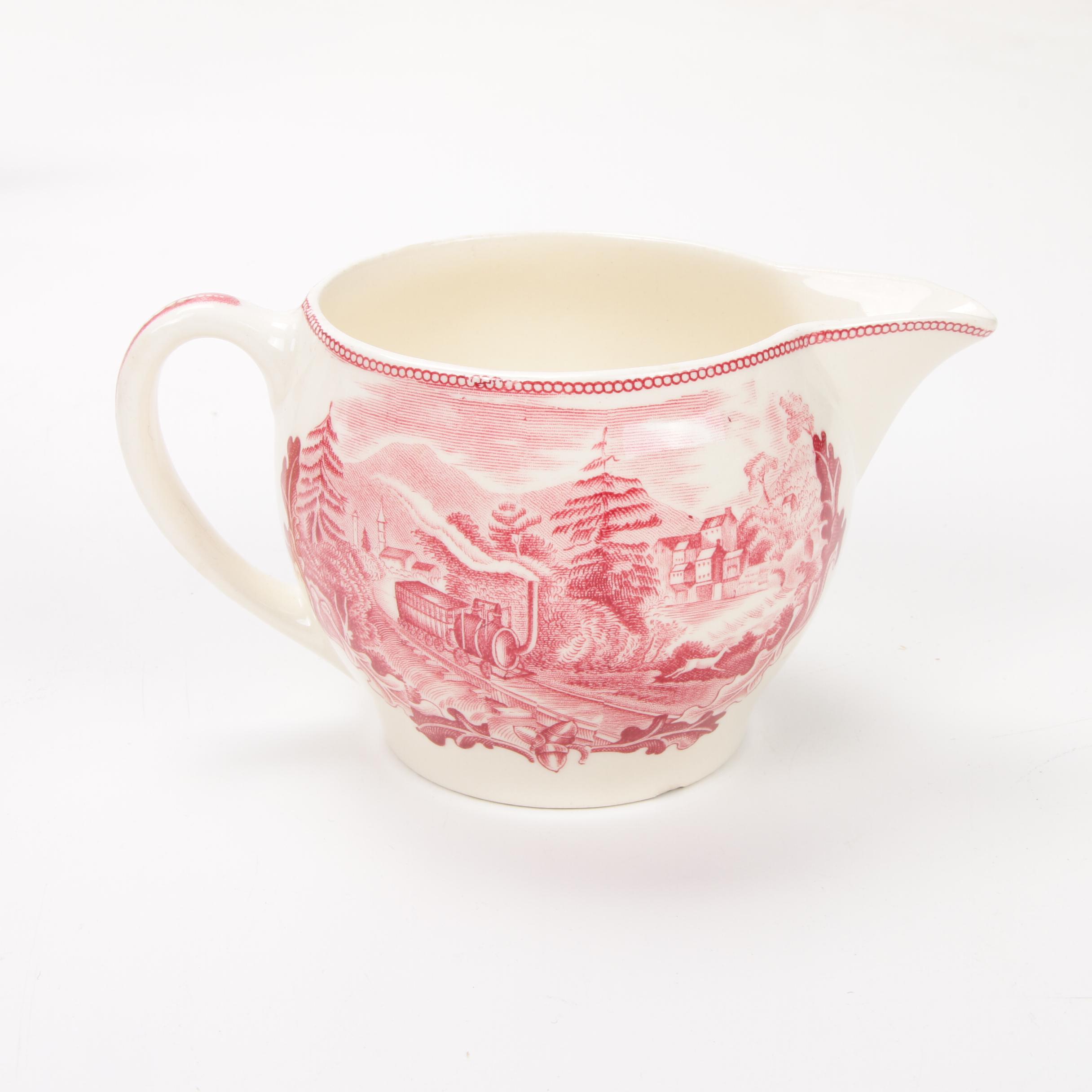 Johnson Bros "Historic America" Pink Transferware Dinnerware, Mid-20th Century