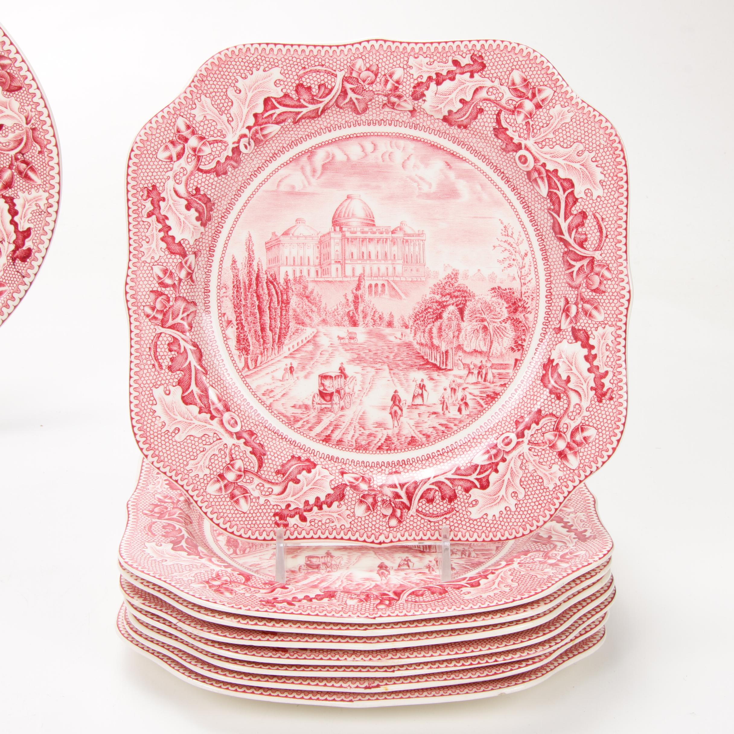 Johnson Bros "Historic America" Pink Transferware Dinnerware, Mid-20th Century