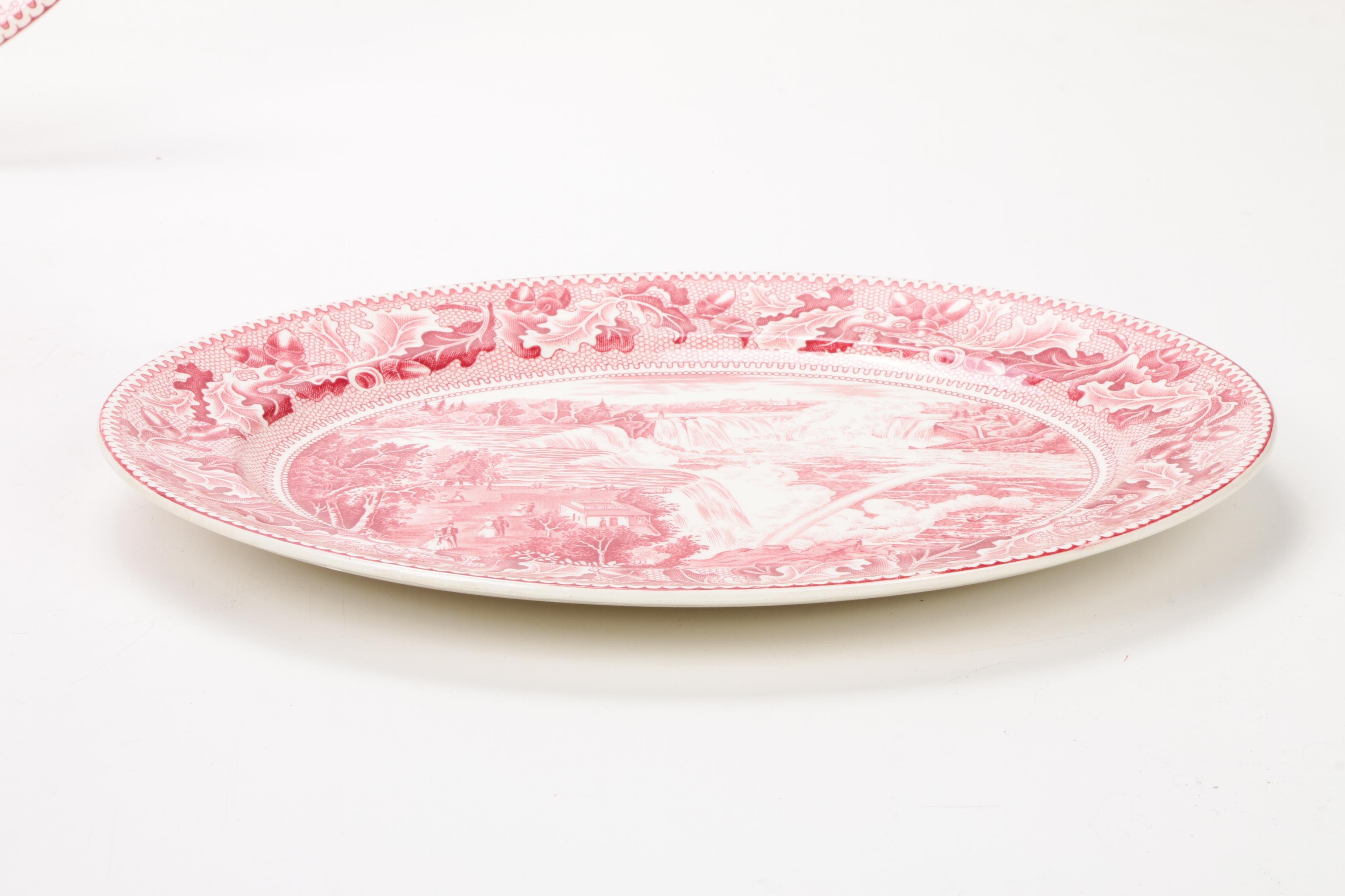 Johnson Bros "Historic America" Pink Transferware Dinnerware, Mid-20th Century