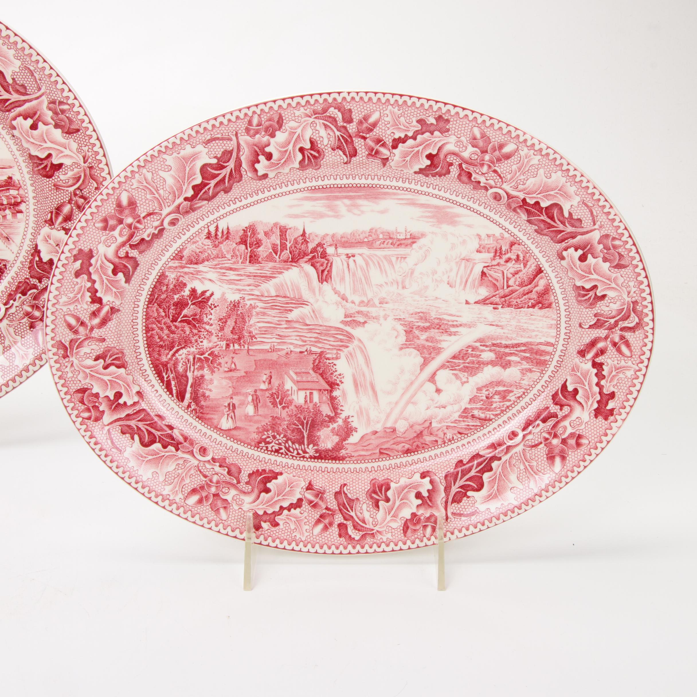 Johnson Bros "Historic America" Pink Transferware Dinnerware, Mid-20th Century
