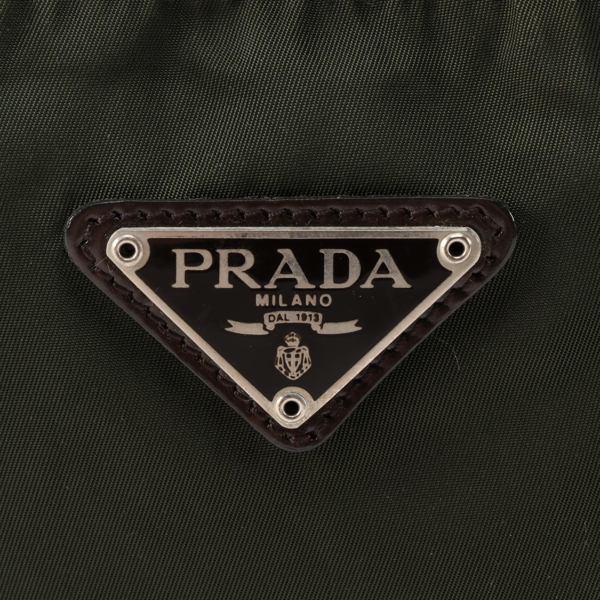 Prada Green Nylon and Brown Leather Backpack Purse