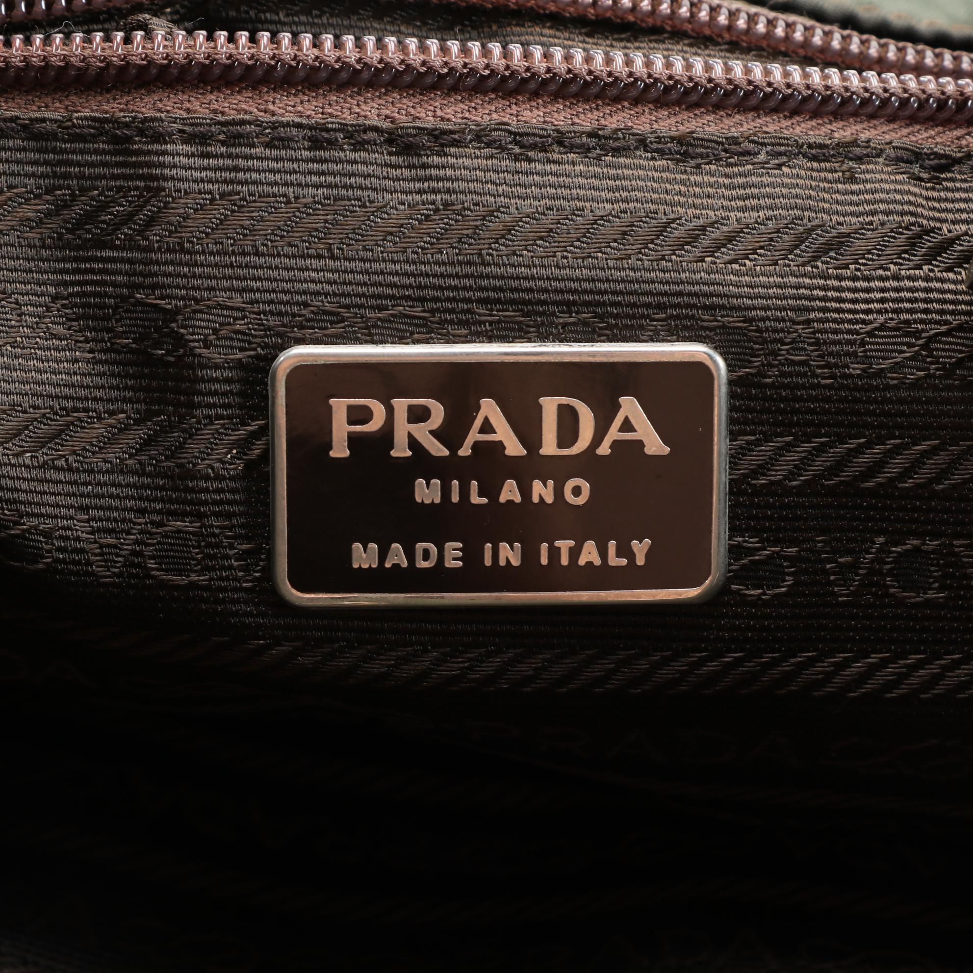 Prada Green Nylon and Brown Leather Backpack Purse