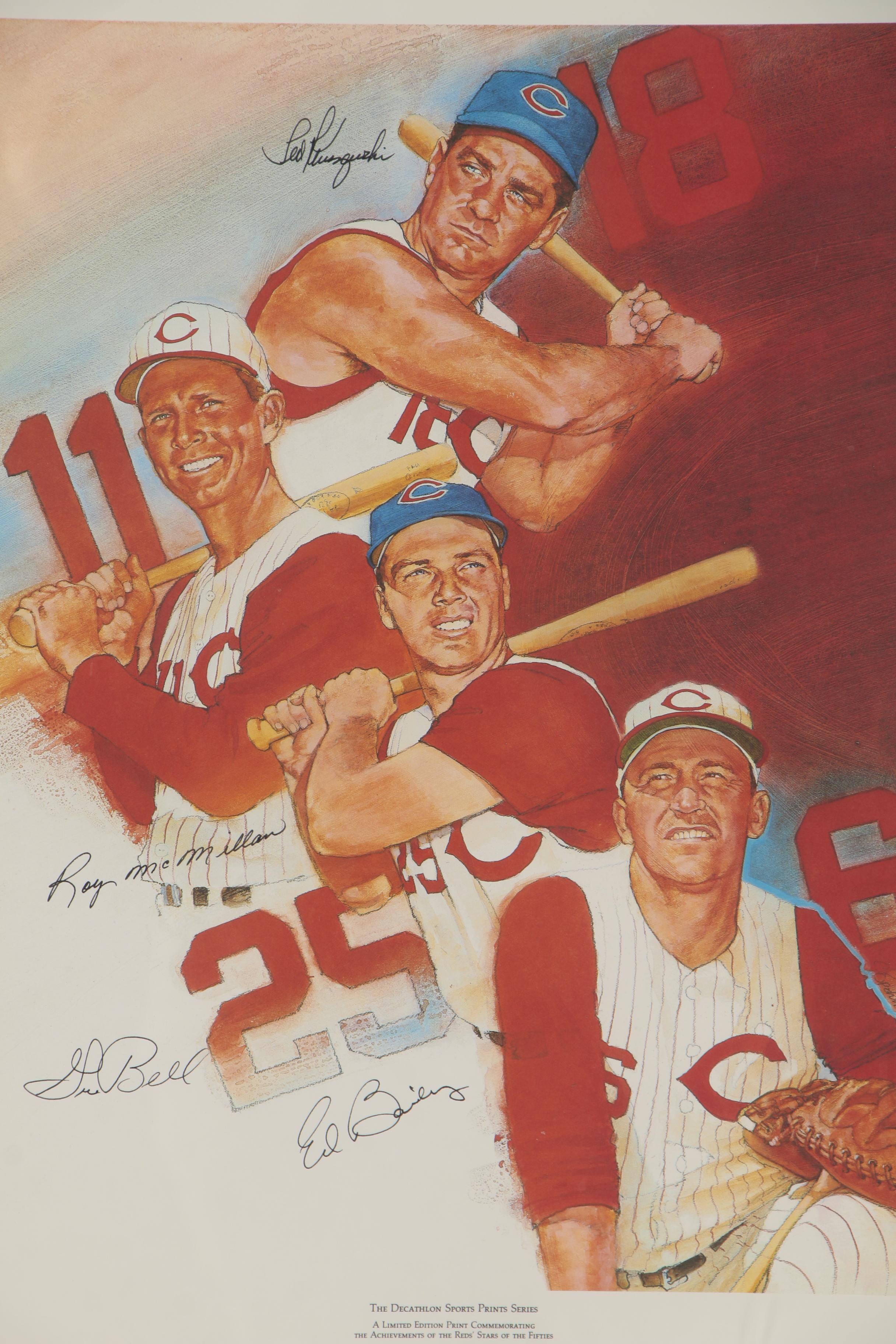 Decathlon Series Signed Print 1950s Cincinnati Reds Stars