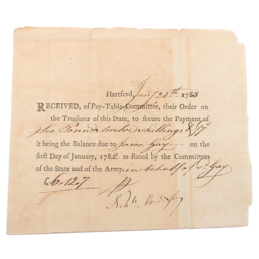 American Revolutionary Col. Nehemiah Beardsley Pay-Table Document Signed