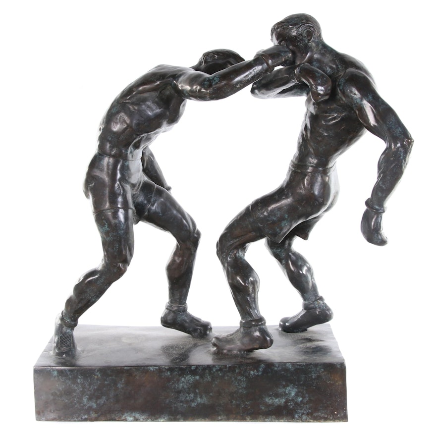 Bronze Sculpture after Mahonri Young "Right to the Jaw," Late 20th Century