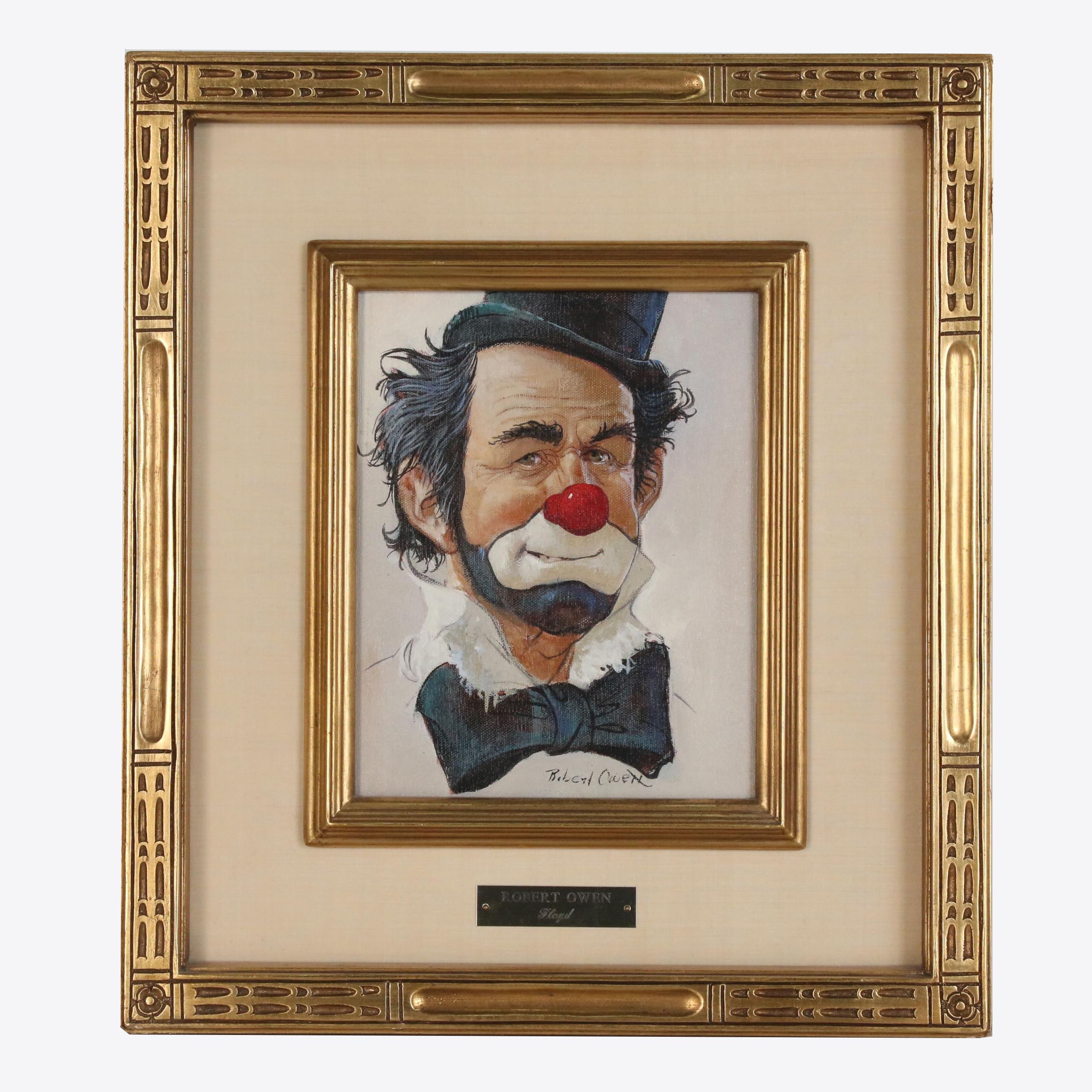 Robert Owen Clown Portrait Oil Painting "Floyd", Late 20th Century