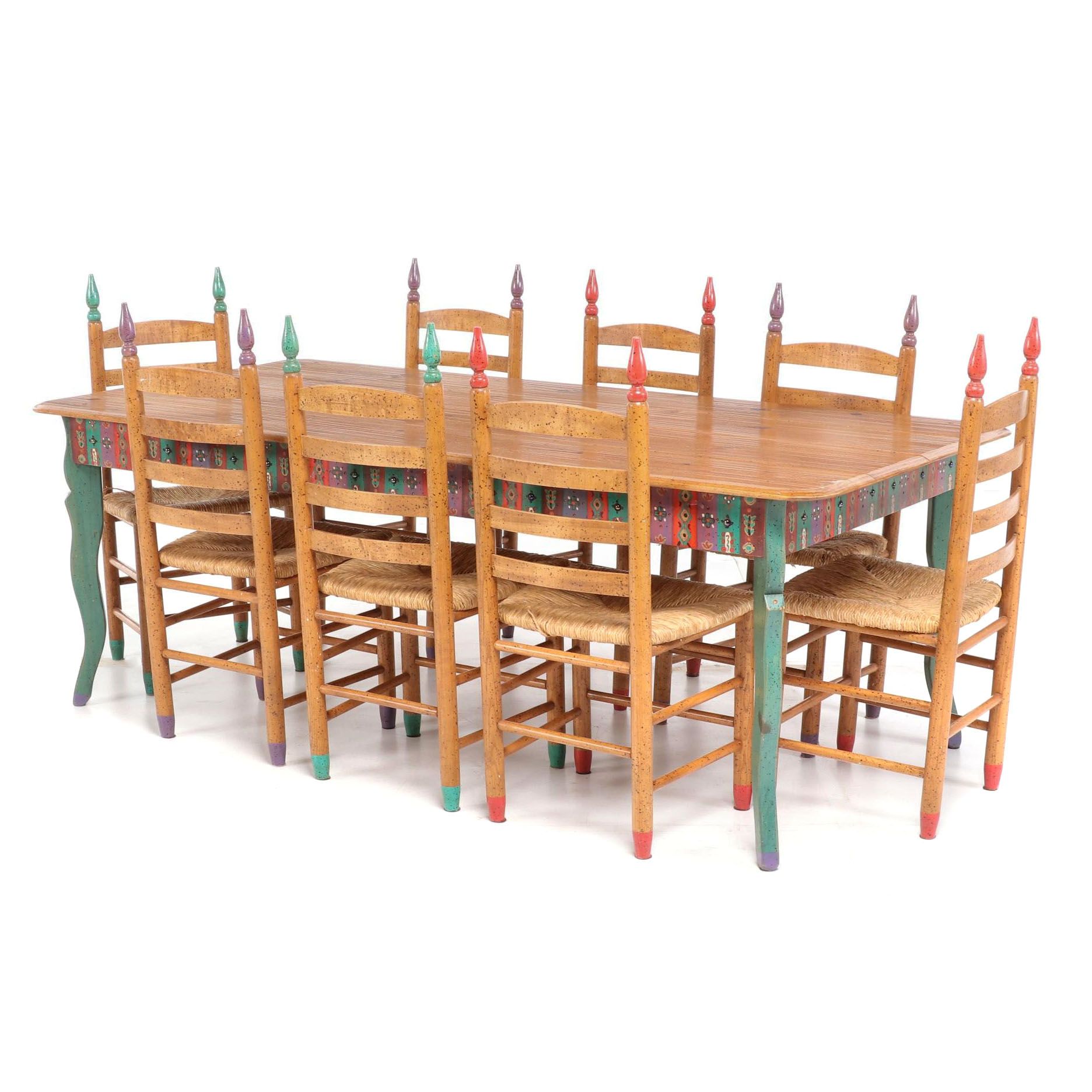 David Marsh Southwest Painted Pine Table and Ladder Back Chair Dining Set