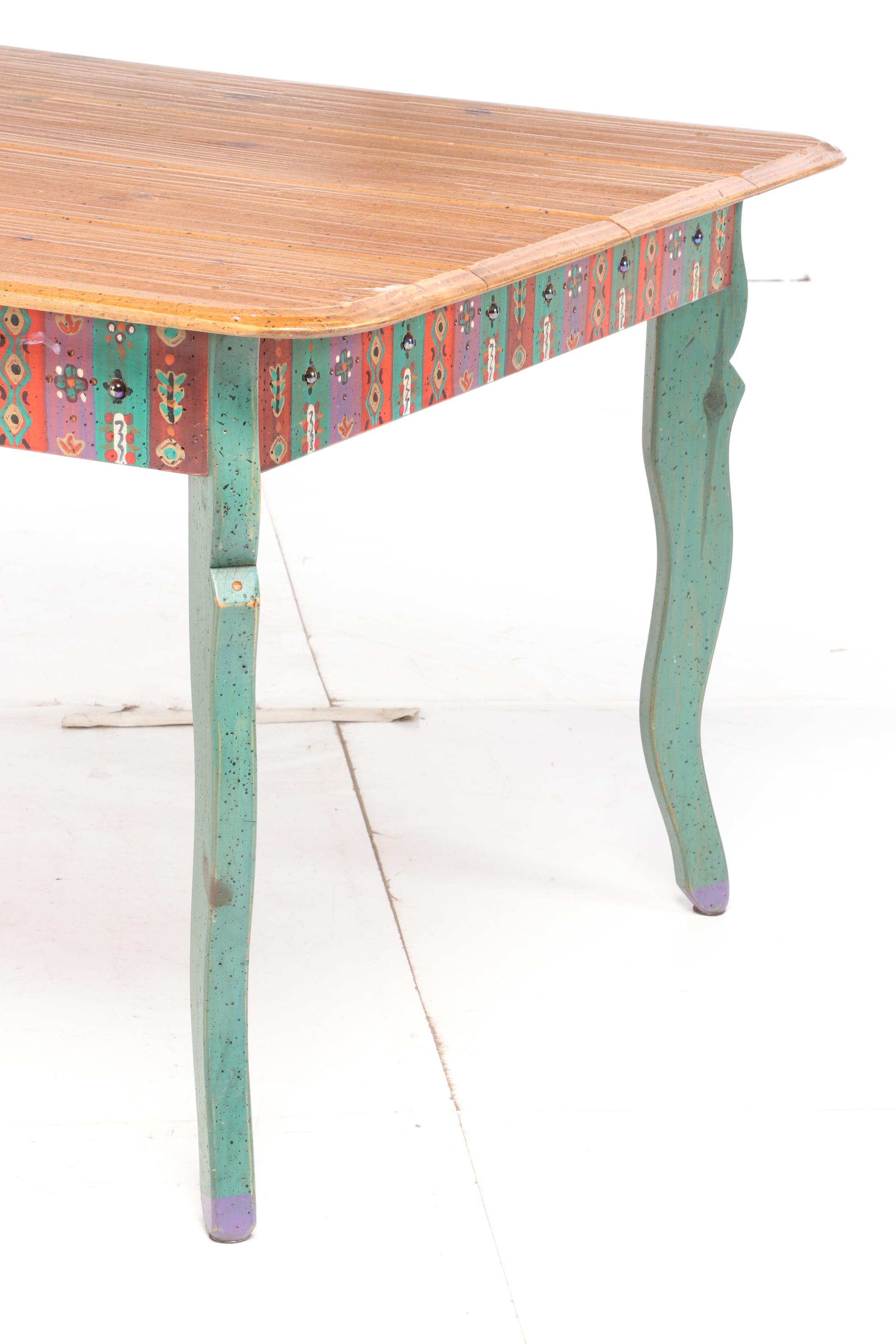 David Marsh Southwest Painted Pine Table and Ladder Back Chair Dining Set