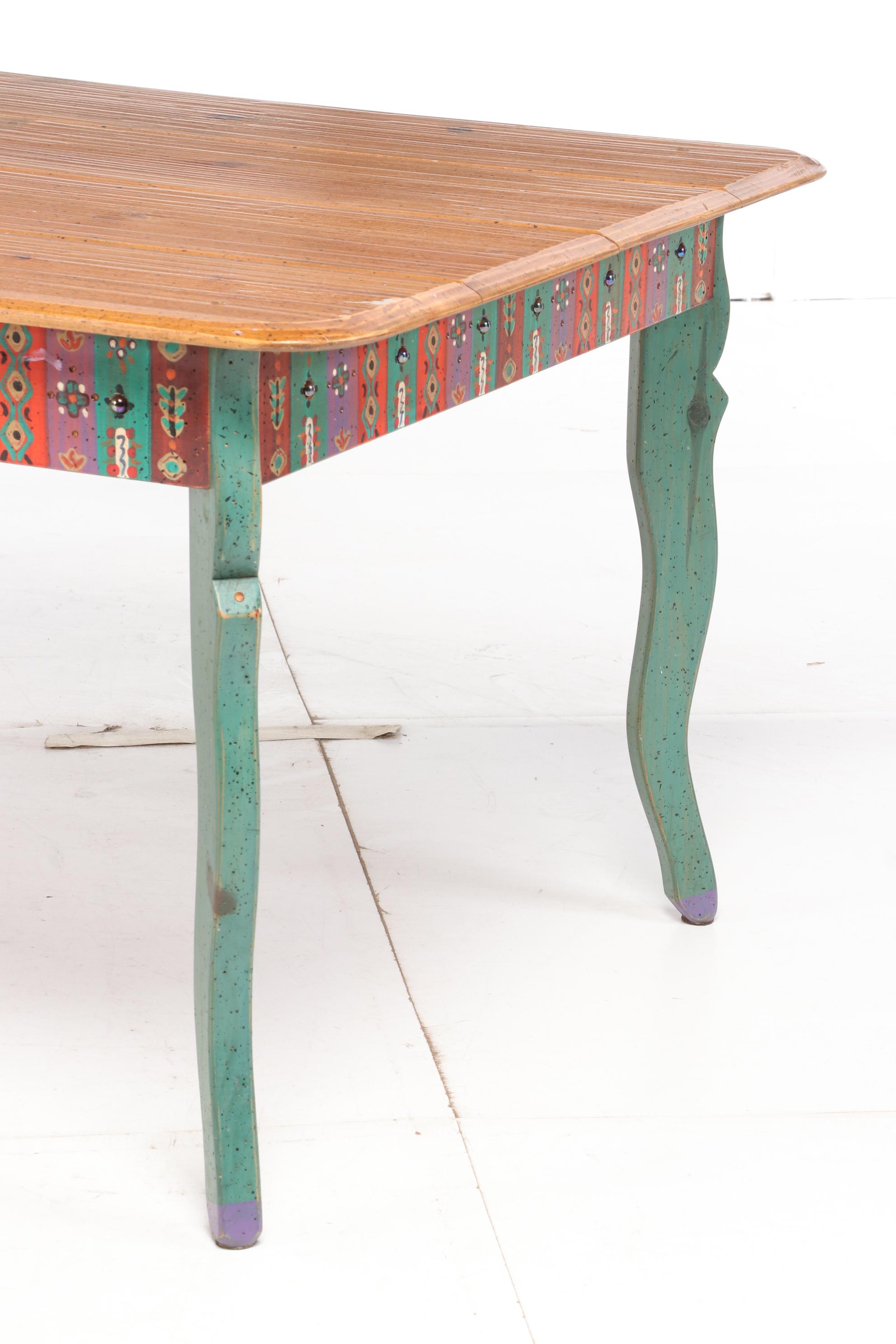 David Marsh Southwest Painted Pine Table and Ladder Back Chair Dining Set